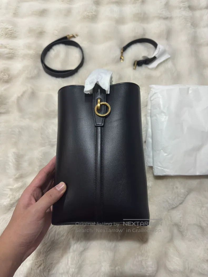 Saint Laurent Paris Saint Laurent Paris Black and Gold Cowhide Bucket Hobo Bag Size ONE SIZE - 4 Thumbnail