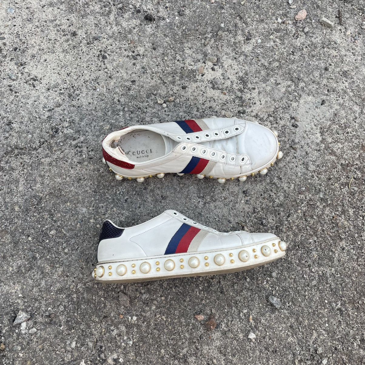 38 Gucci ace pearl Spike Studded Leather Sneakers shoes boot