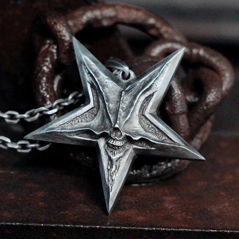 Jewelry 45cm Satanic Inverted Pentagram Demon Star Skull Necklac Size ONE SIZE - 3 Thumbnail