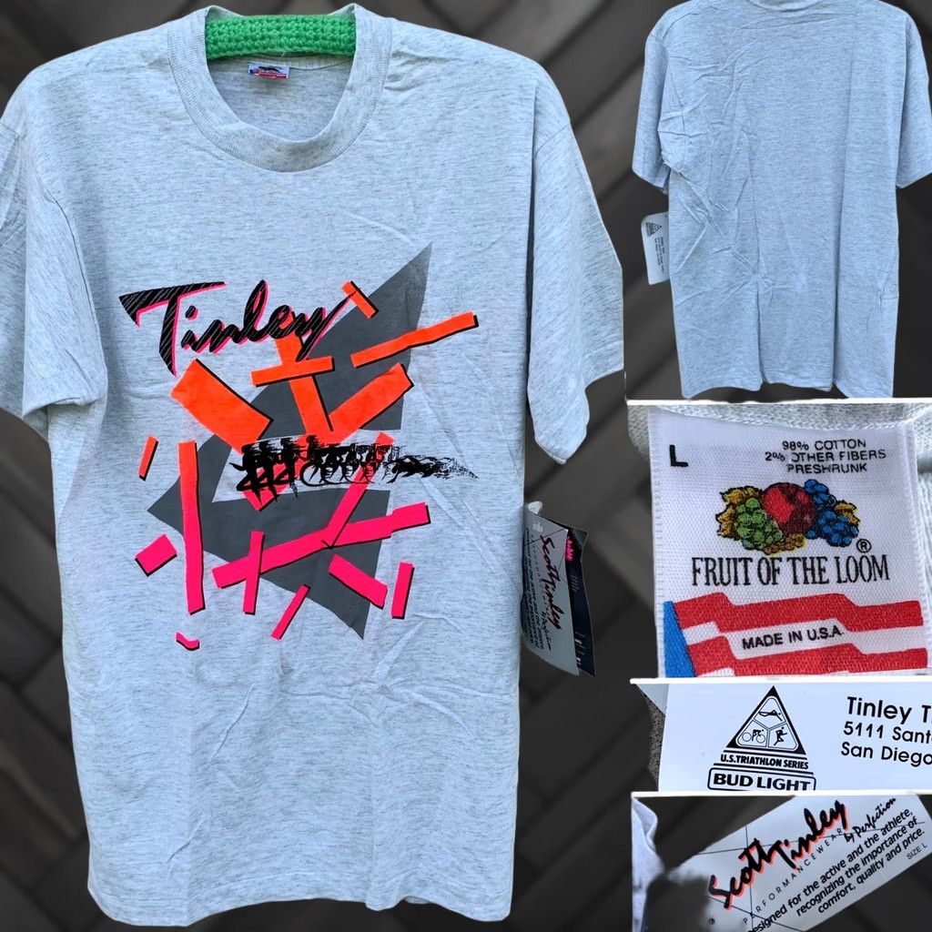 Fruit Of The Loom VINTAGE Fruit of the Loom Tinley t-shirt gray geometric neon graphics crew neck short sleeve L US Triathlon 90s Mens Tee Size US L / EU 52-54 / 3 - 1 Thumbnail