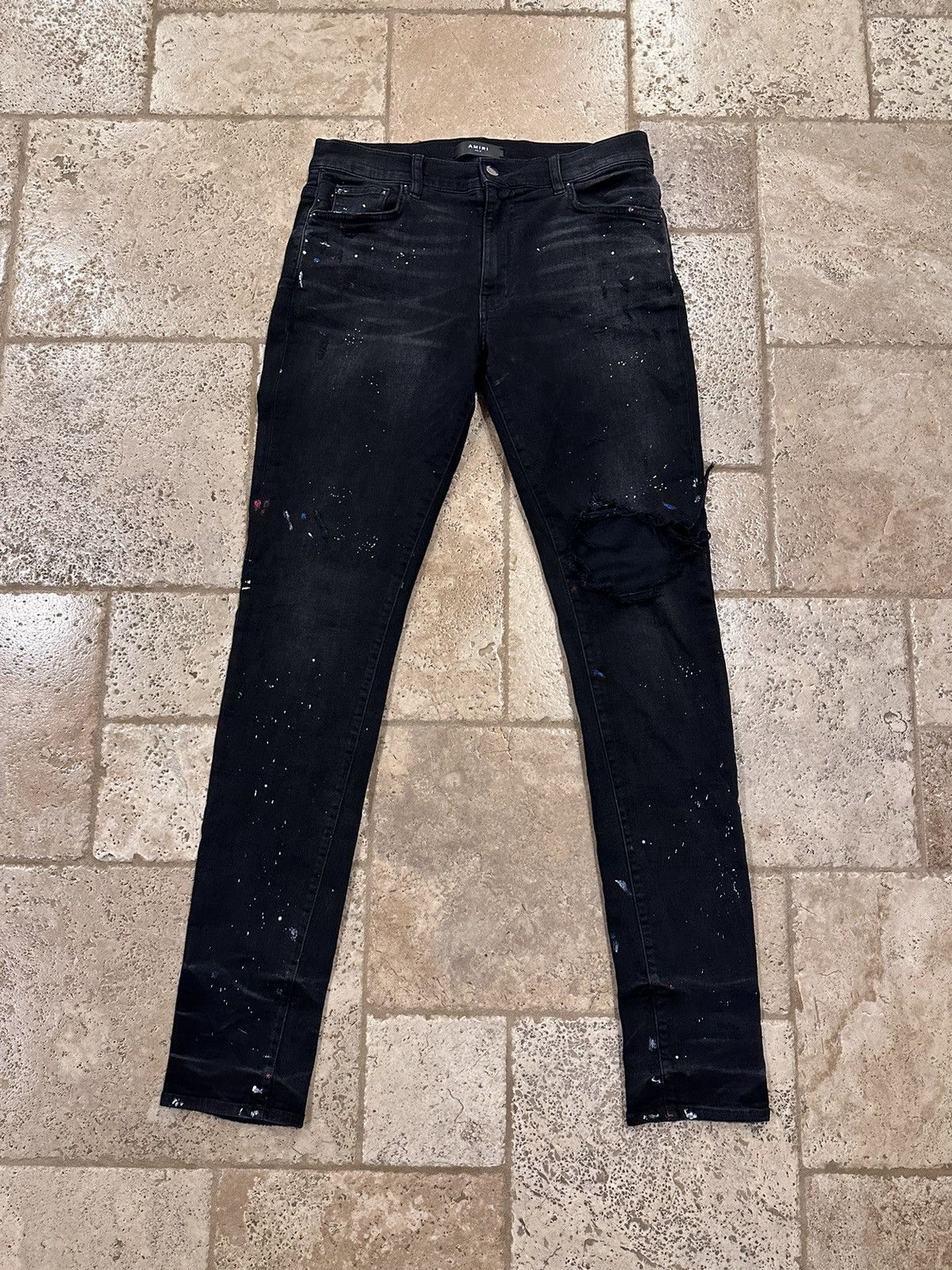 Amiri Black Wash Paint Splatter Distressed Denim Jeans