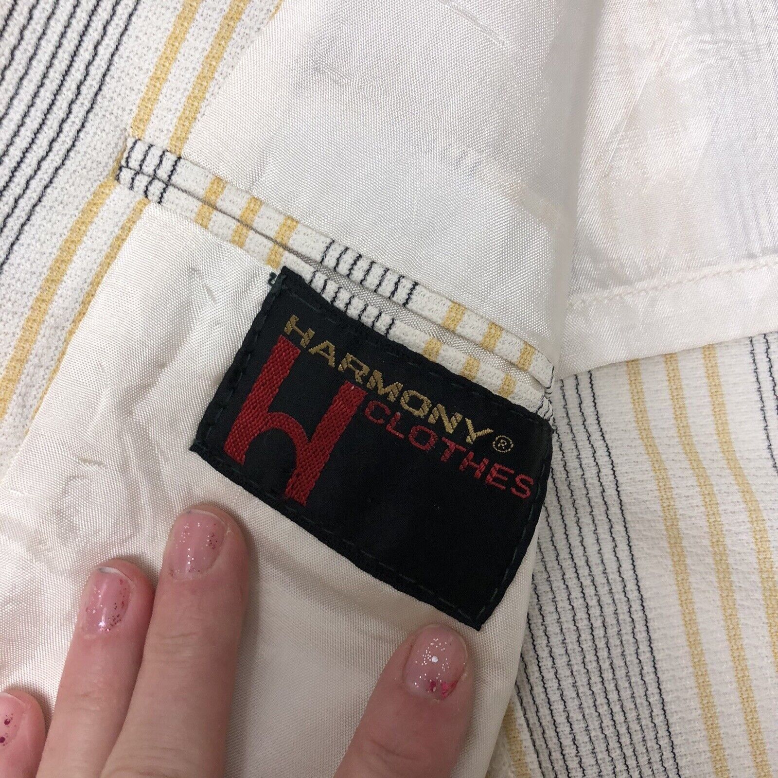 Other Vtg Harmony White Yellow Sport Coat TEXTURED STRIPE Jacket Size 42S - 4 Thumbnail
