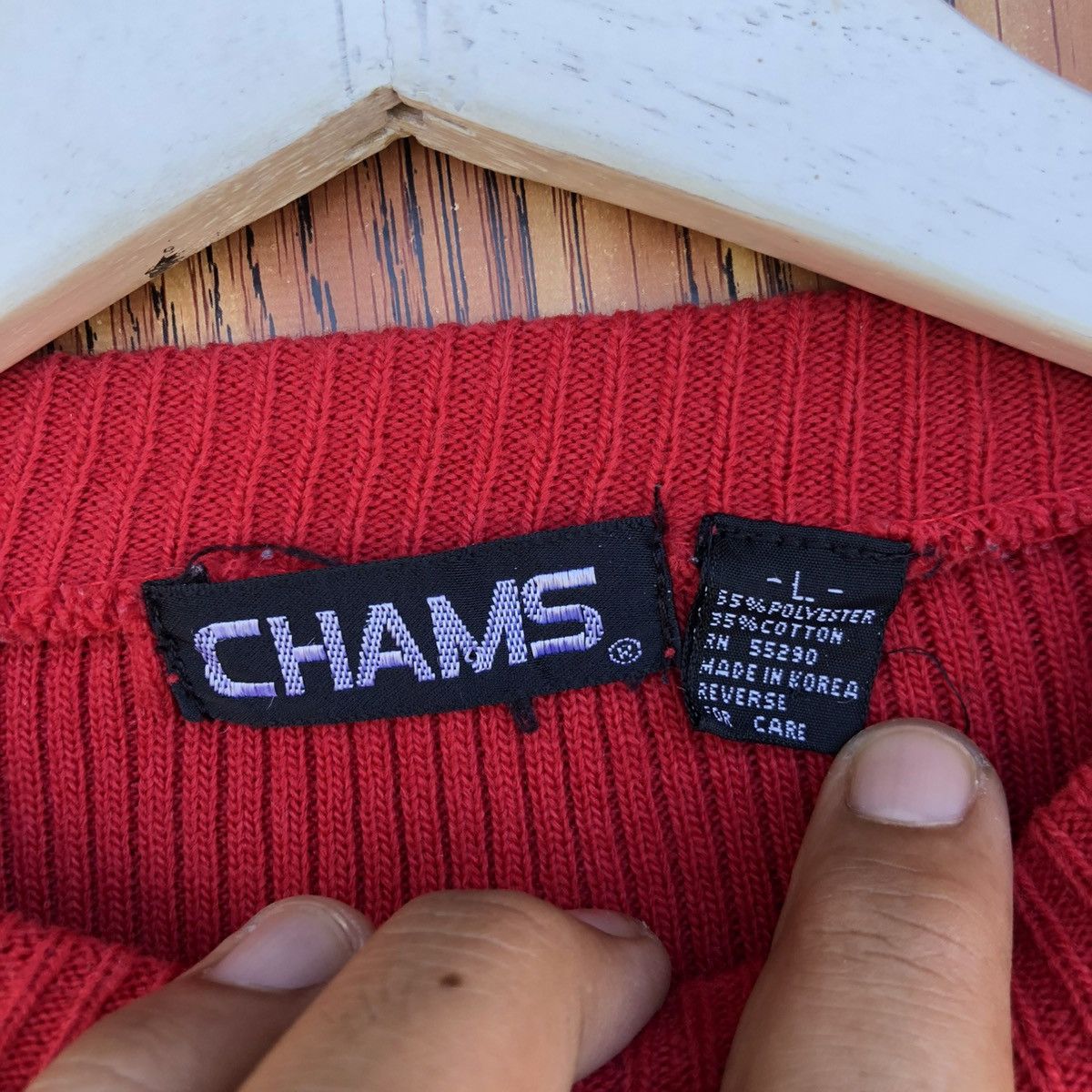 Vintage Vintage Chams Ribbed Sweatshirt Medium Red Jumper Graphic Size L / US 10 / IT 46 - 7 Thumbnail