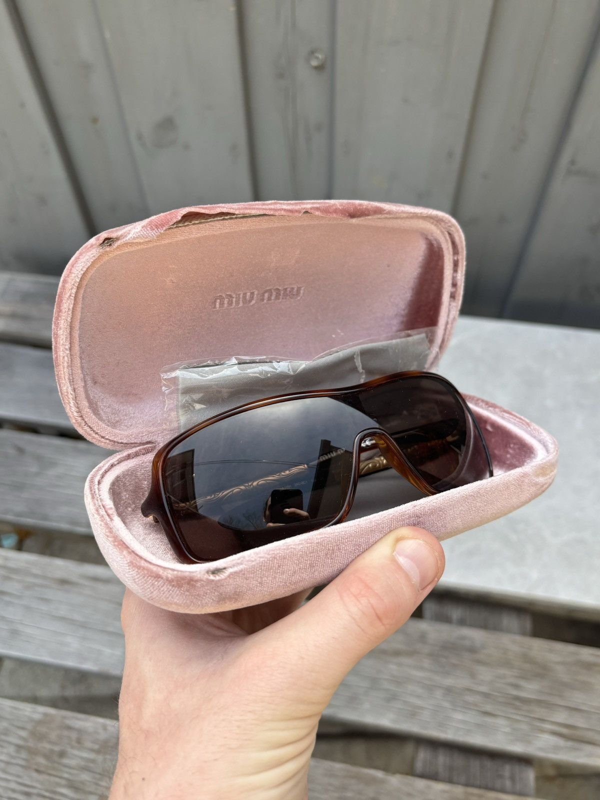 2000s Miu Miu Sunglasses Y2K Shield Gold SMU 10H Visor Overs