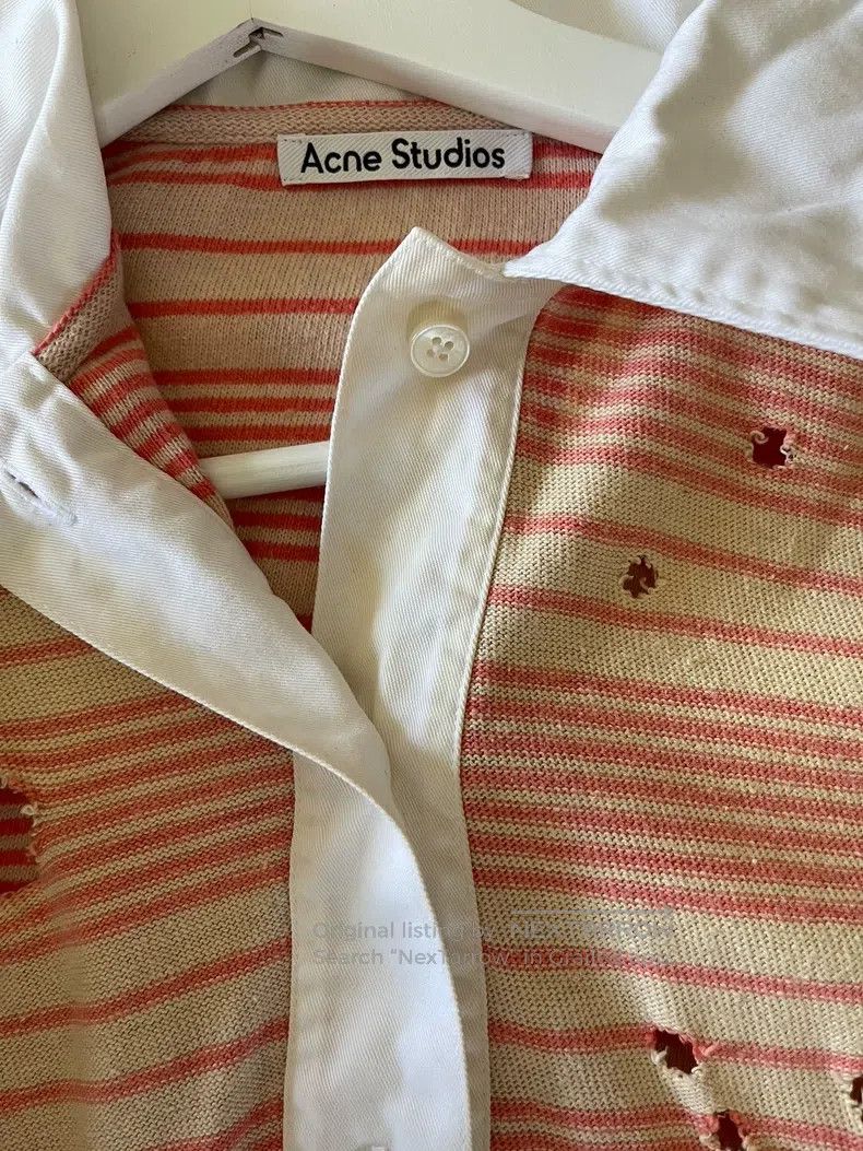 Acne Studios Acne Studios Pink and White Striped Ripped Polo Shirt Size M / US 6-8 / IT 42-44 - 1 Thumbnail