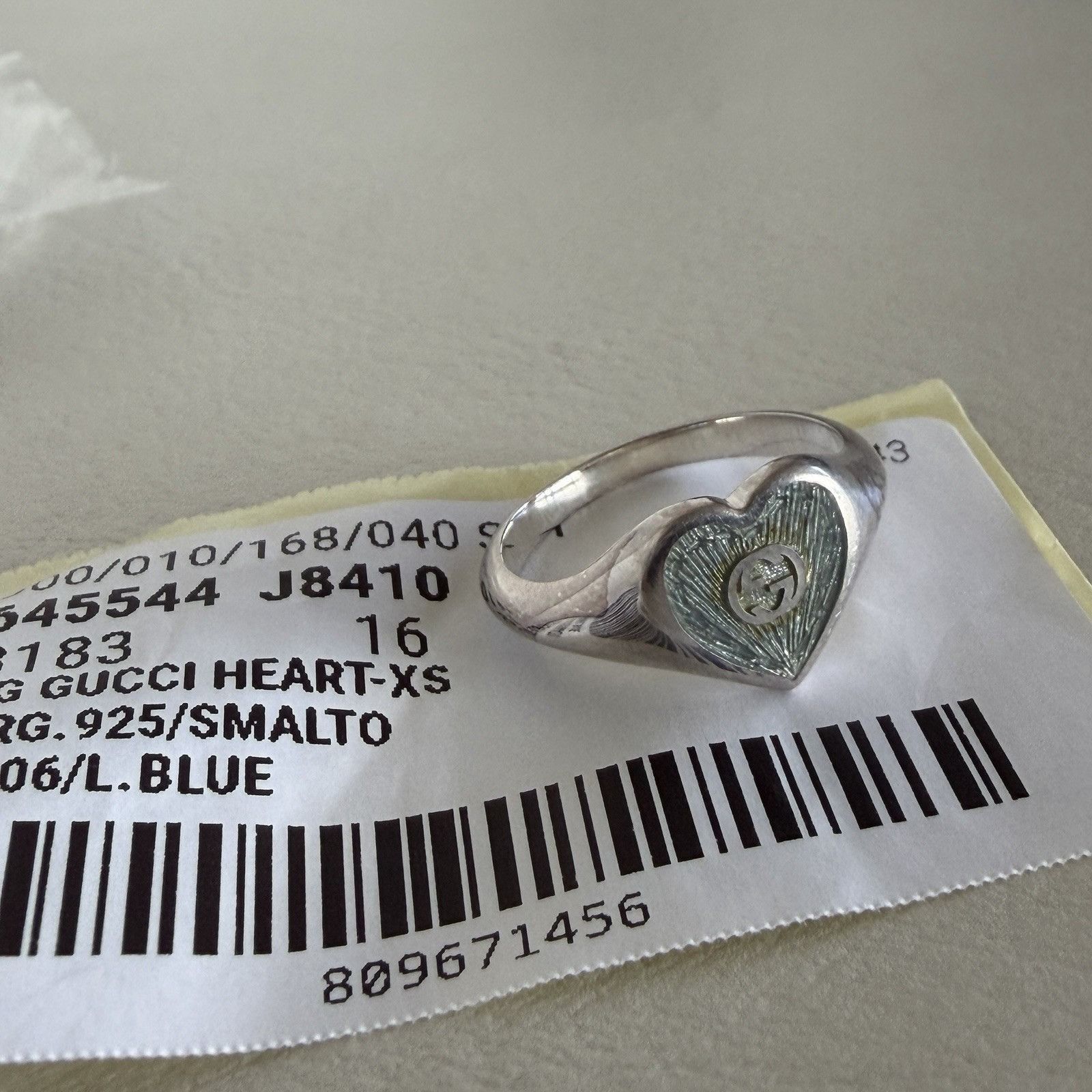 Gucci NEW Gucci Blue Enamel Heart Ring Interlocking G Sterling Sil Size ONE SIZE - 3 Thumbnail