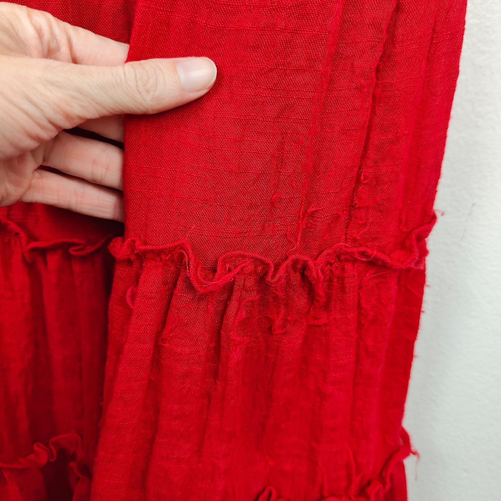 MISA Los Angeles Misa Midi Dress Womens Medium Red Tiered Tassel Boho Size M / US 6-8 / IT 42-44 - 7 Thumbnail