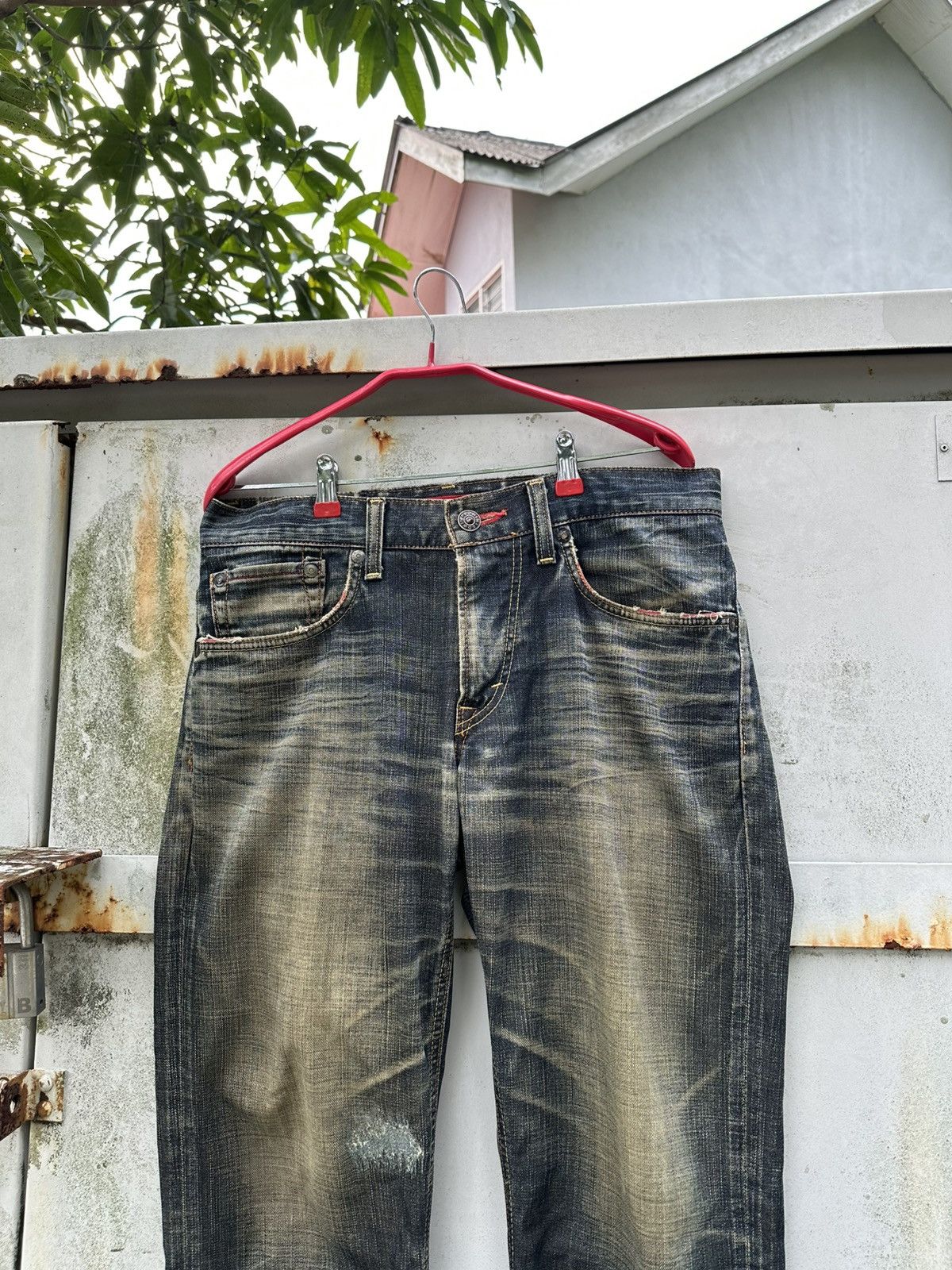 Edwin 👹Vintage THRASHED Edwin Edge Of Blue Baggy Jeans Size US 33 - 6 Thumbnail