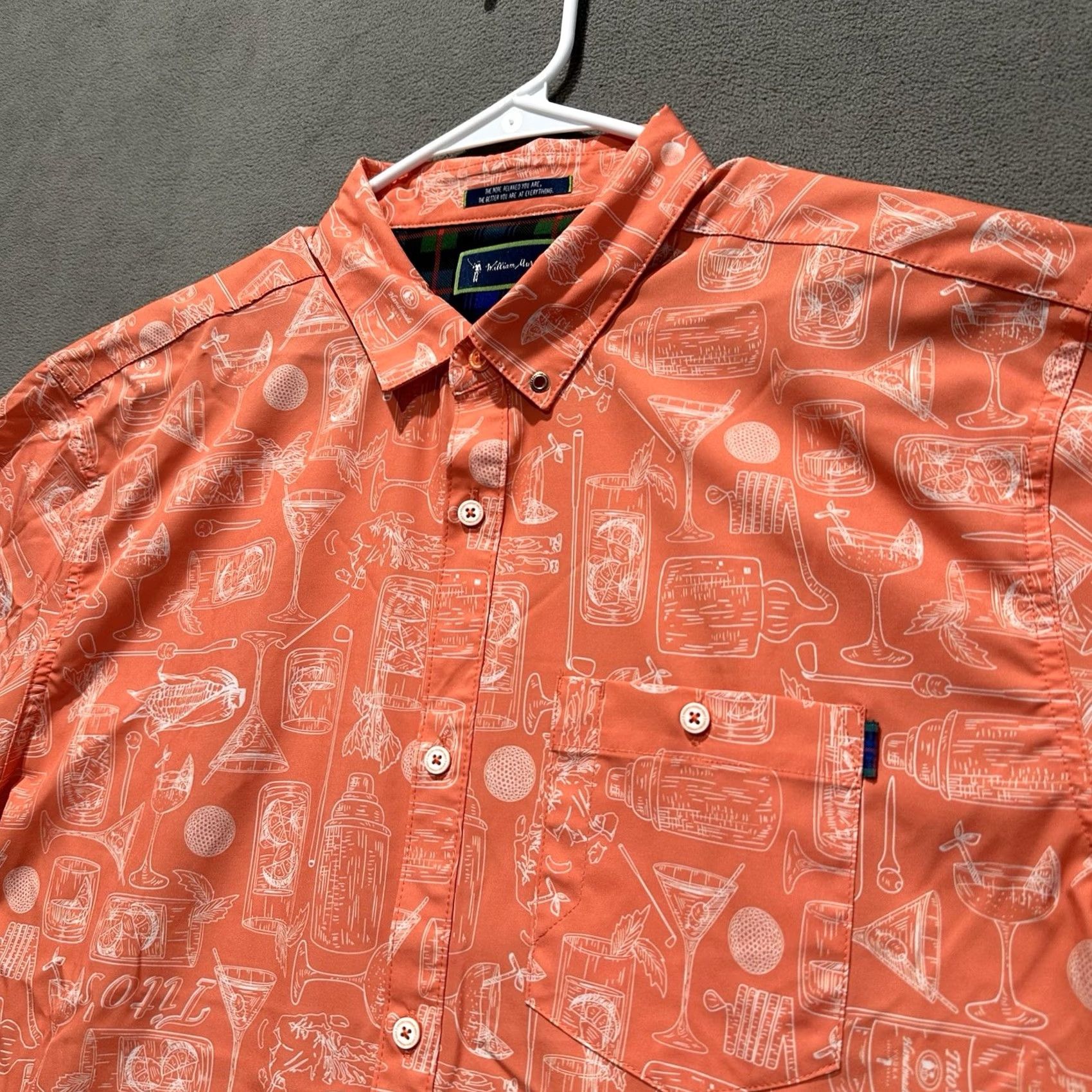 Vintage William Murray Polo Shirt Mens XL Orange Hometown Golf Cocktail Print AOP Size US XL / EU 56 / 4 - 2 Thumbnail