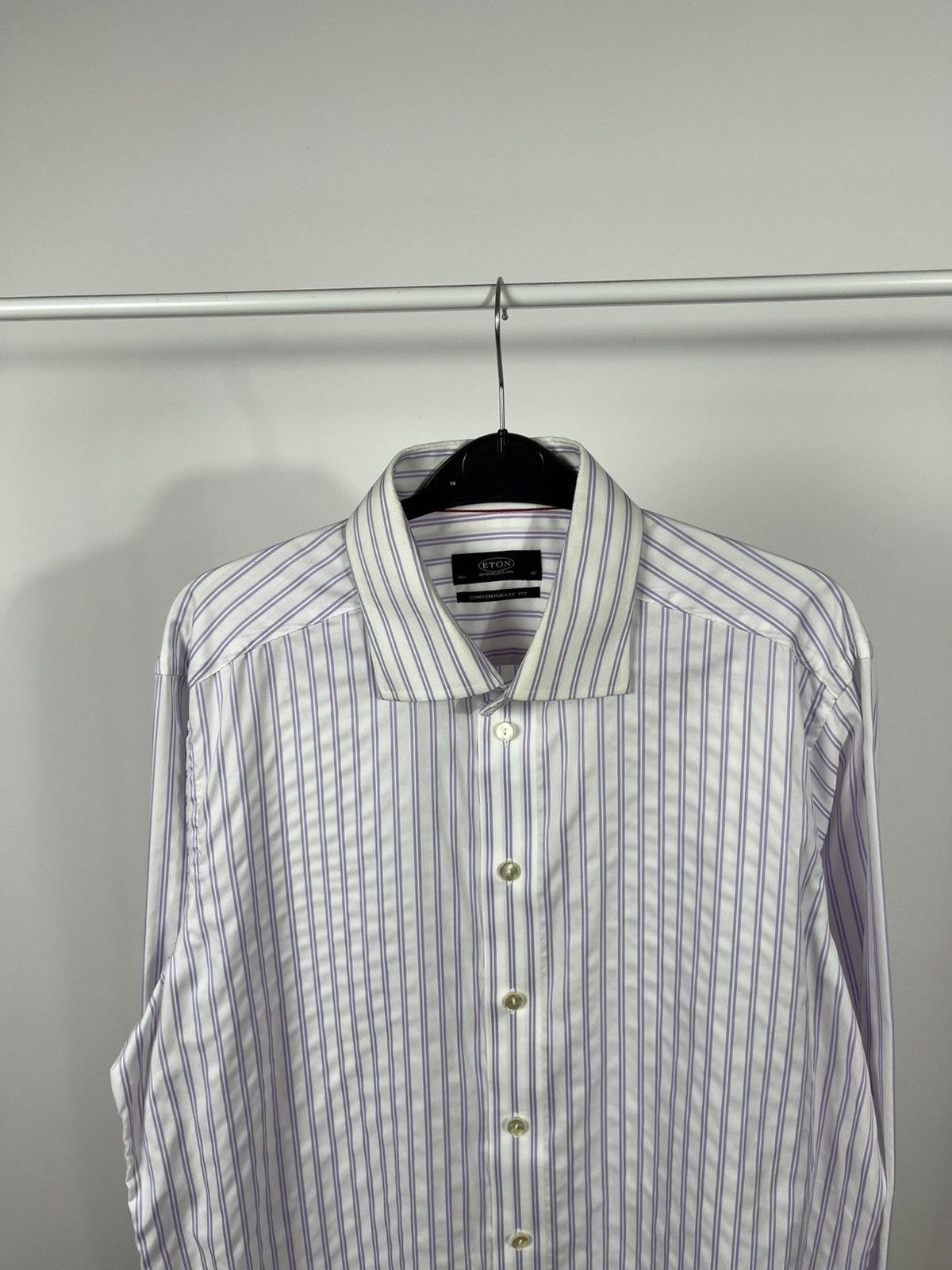 Eton Eton Contemporary Fit Striped Shirt 16.5 42 Purple White Size US L / EU 52-54 / 3 - 2 Thumbnail