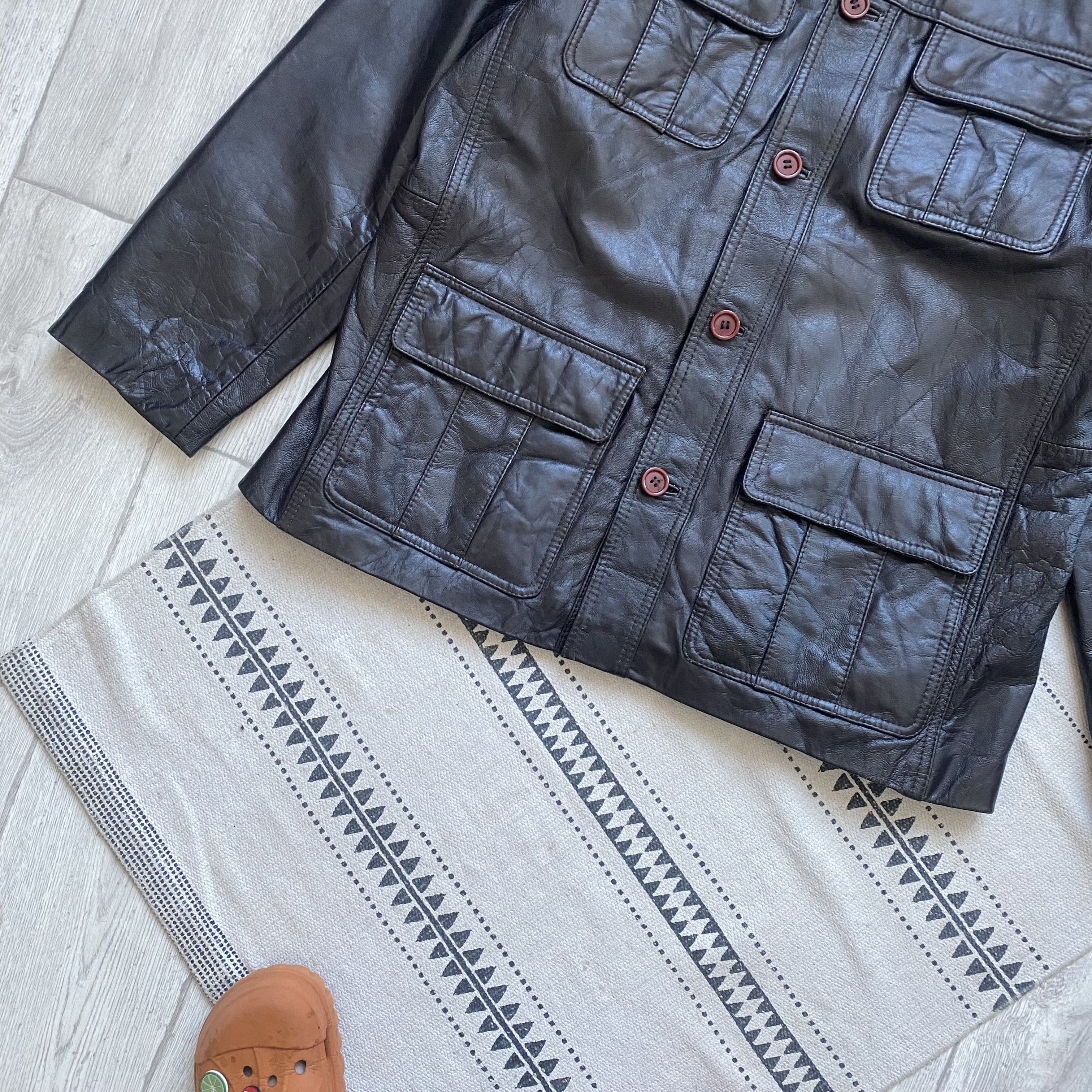 Genuine Leather Vintage 90s Real Leather jacket Button Up Size US L / EU 52-54 / 3 - 3 Thumbnail
