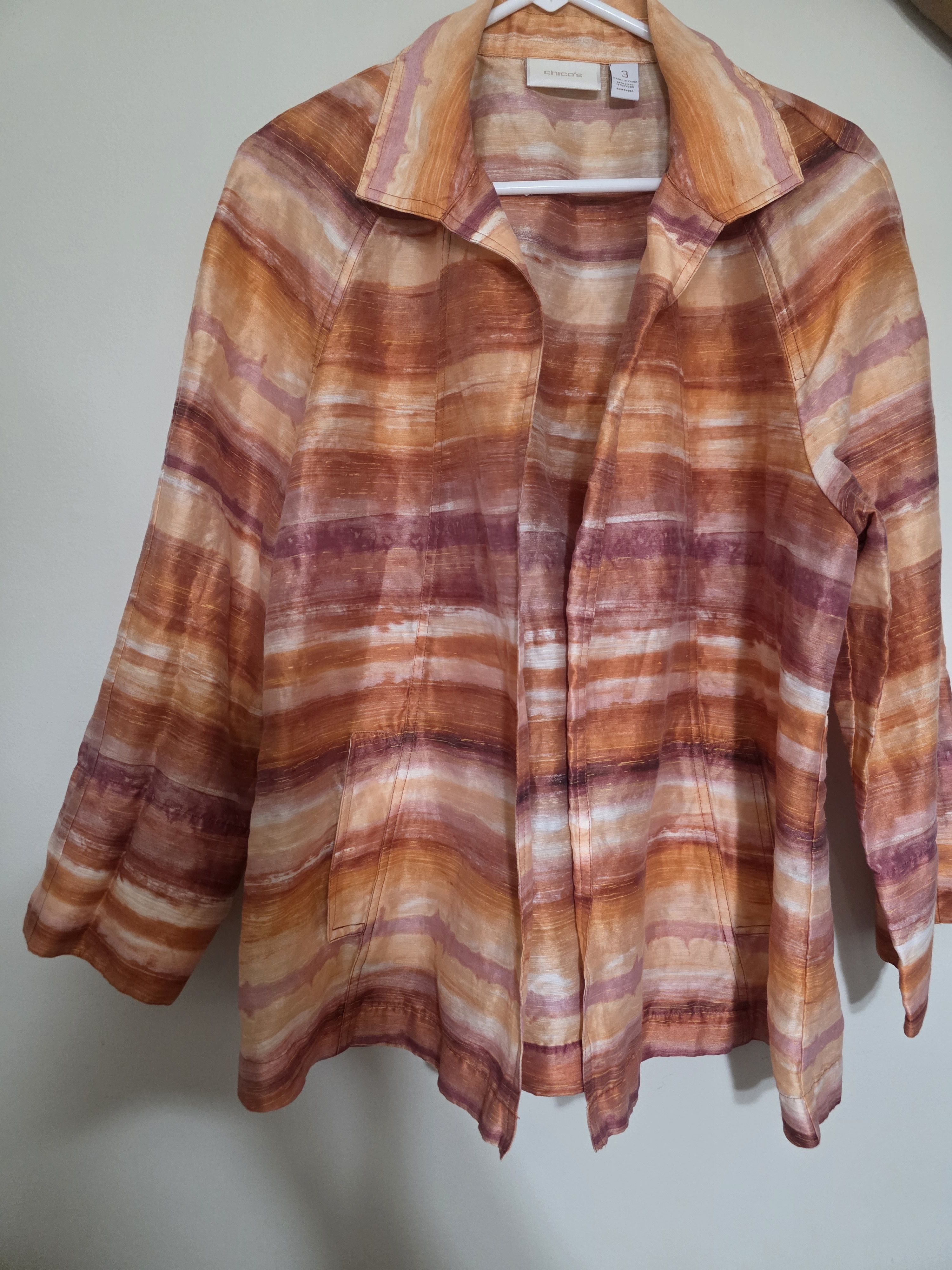 Chicos Women's Chico's linen blend watercolor striped blazer, XL Size XL / US 12-14 / IT 48-50 - 2 Thumbnail