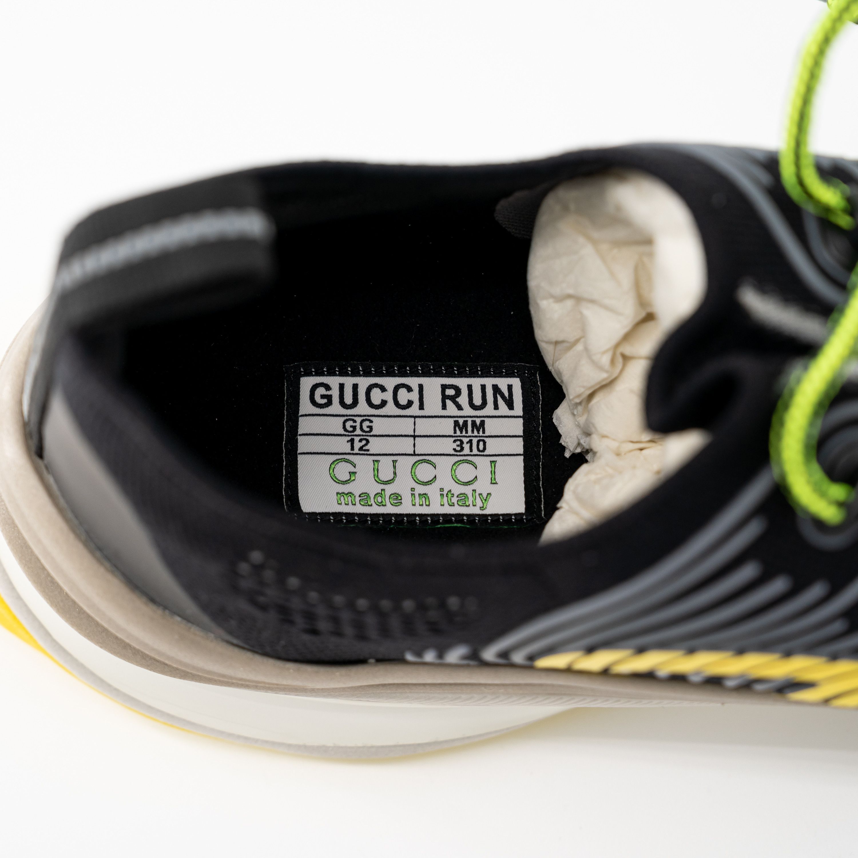 Gucci Size 12G - Gucci Run Sneaker Black Yellow Size US 12.5 / EU 45-46 - 6 Thumbnail