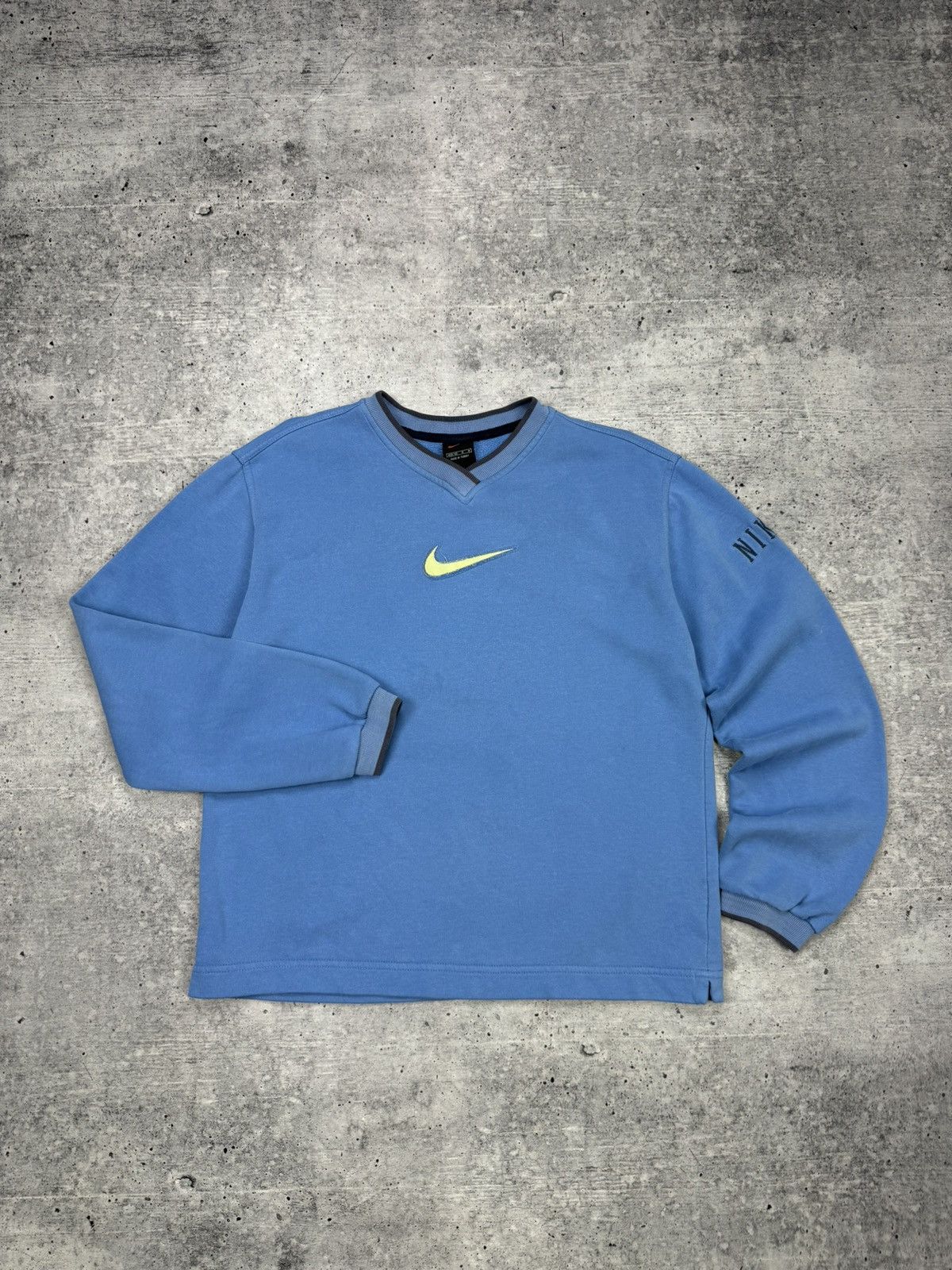 Nike × Vintage Vintage Nike Y2K Style 90's Big Central Logo Blue Sweatshirt Size M / US 6-8 / IT 42-44 - 1 Thumbnail