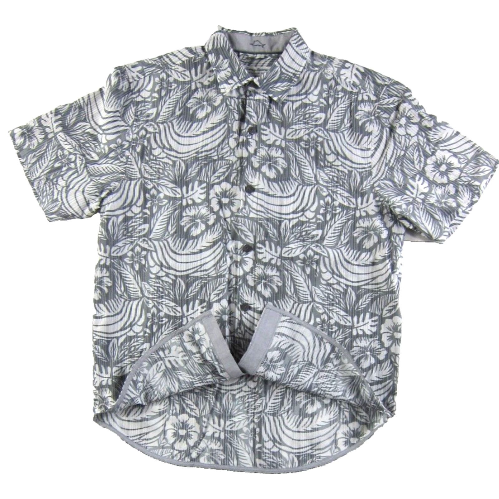 Tommy Bahama Tommy Bahama Coconut Point Floral Grey White Short Sleeve Hawaiian Shirt Men M Size US M / EU 48-50 / 2 - 5 Thumbnail