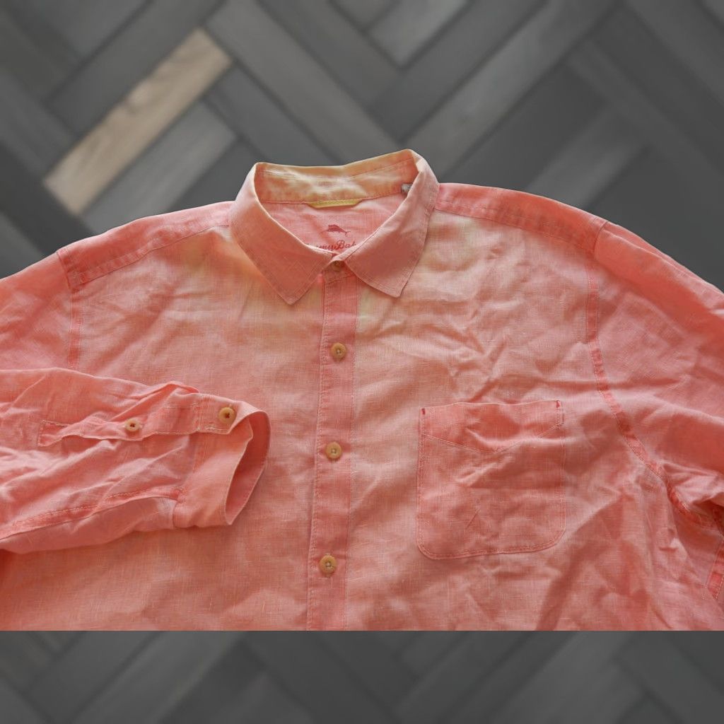 Tommy Bahama Tommy Bahama Men's Linen Button-Up Shirt XXL Button Front Long Sleeve Pink Solid Shirt 2XL Mens Size US XXL / EU 58 / 5 - 1 Thumbnail