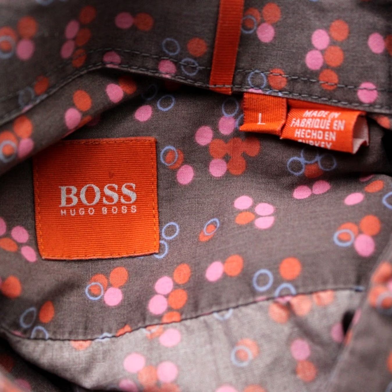 Hugo Boss HUGO BOSS Shirt Mens L Brown Pink Geometric Cotton Long Sleeve Size US L / EU 52-54 / 3 - 7 Thumbnail