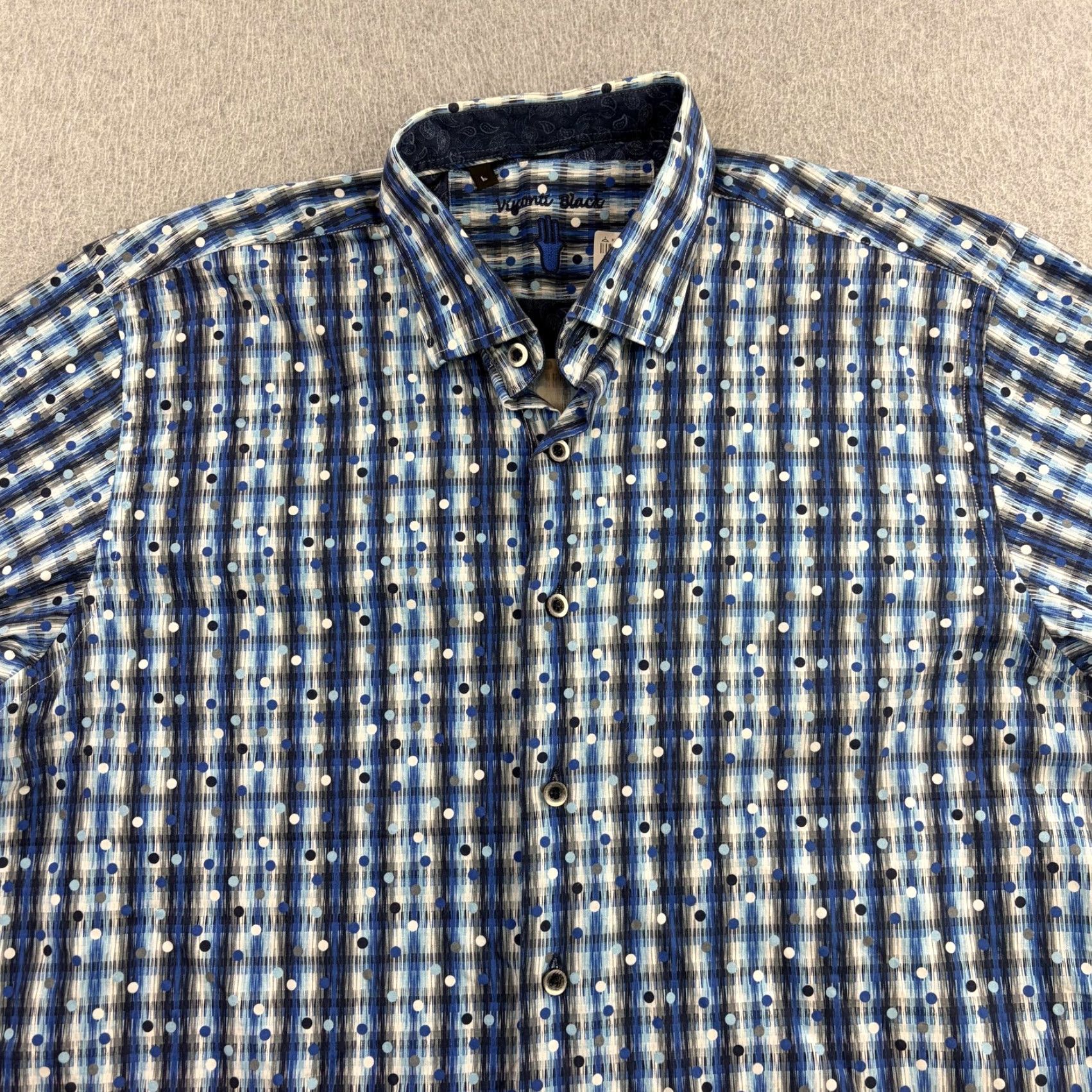 Vintage Visconti Black Shirt Mens L Blue Polka Dot Long Sleeve Button Up Casual Size US L / EU 52-54 / 3 - 5 Thumbnail