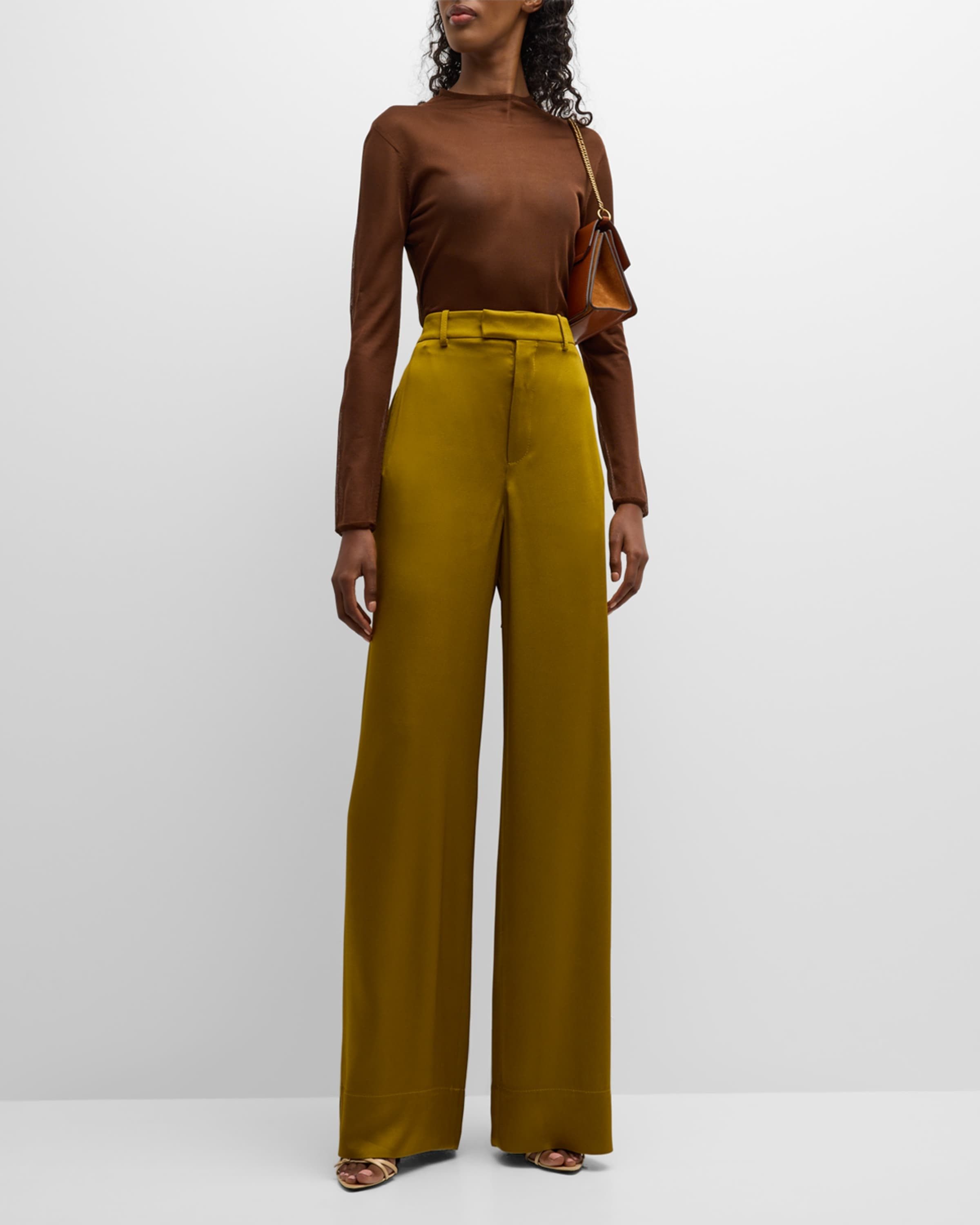 Saint Laurent Paris Yellow Satin Wide-Leg High-Waisted Trousers Size 25" / US 0 / IT 36 - 5 Thumbnail