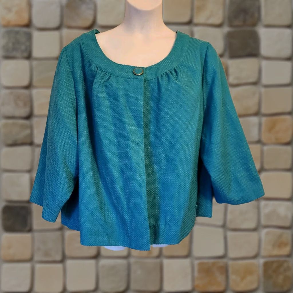Vintage Jessica London Teal Textured 3/4 Sleeve Swing Jacket 30W Blue Women Casual Business Size 4XL / US 24-26 - 1 Thumbnail