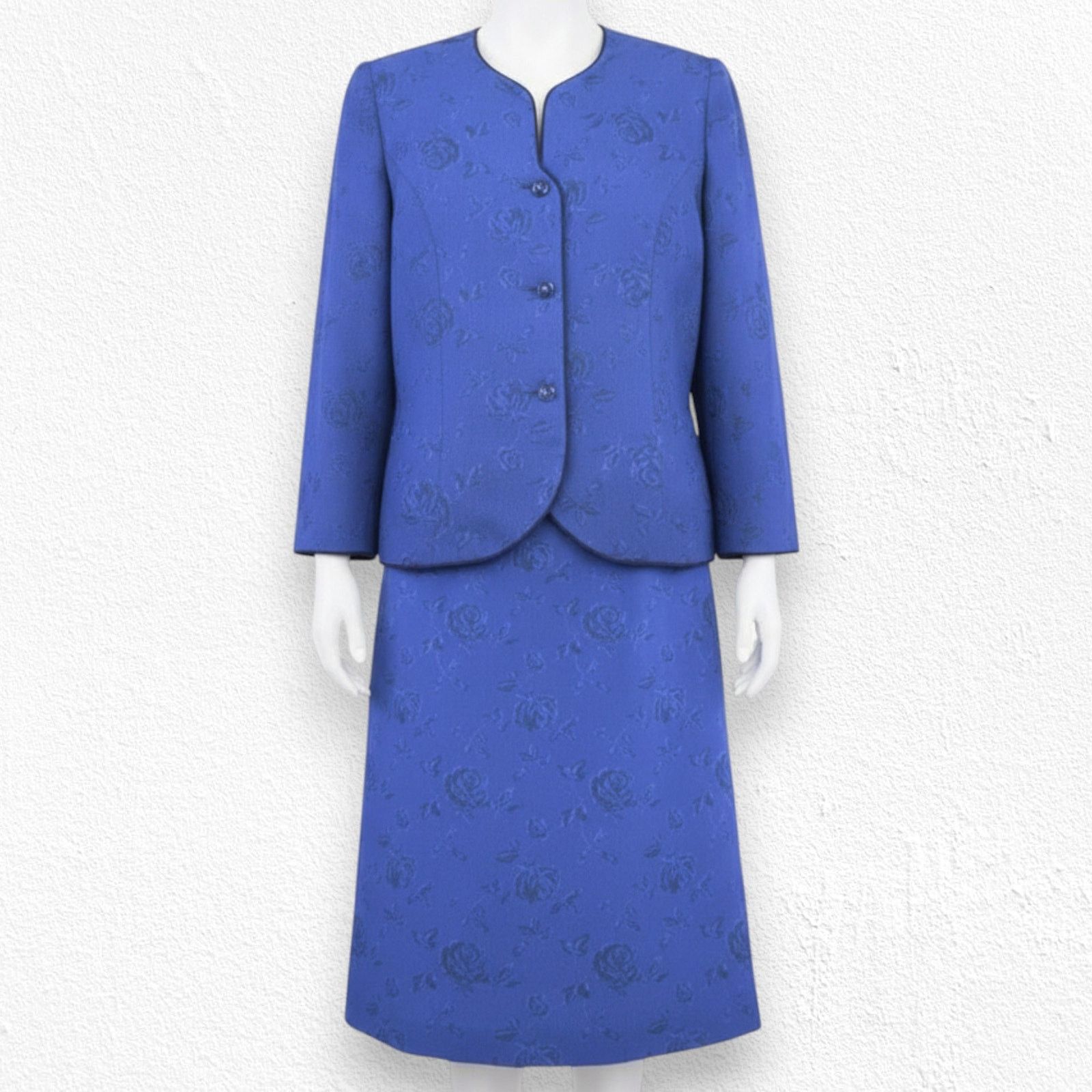 Vintage 80s Royal Blue Jacquard Skirt Suit 12P Size 34" / US 12 / IT 48 - 17 Thumbnail