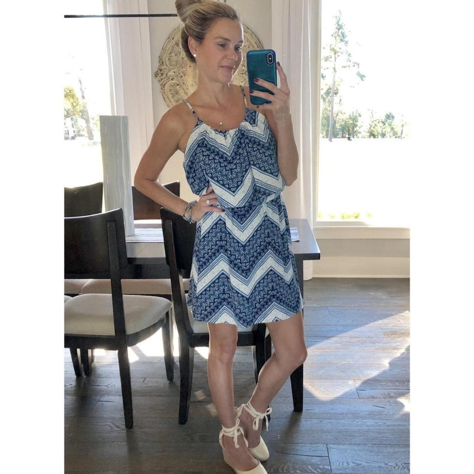 Other NEW Boutique Navy Ivory Chevron Ruffle Mini Dress Sundress S Size S / US 4 / IT 40 - 1 Thumbnail