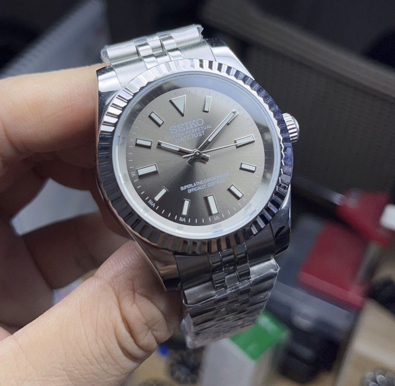 Japanese Brand Seiko Mod Datejust Silver Dial Steel Jubilee Watch 39mm Size ONE SIZE - 1 Thumbnail