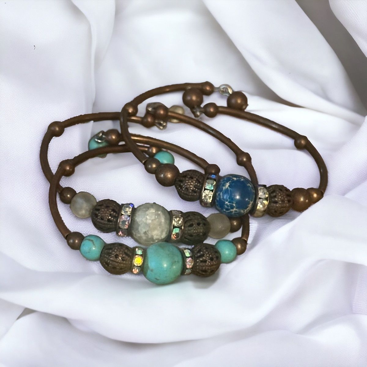 Other Bronze tone mixed stone wire wrap cuff bracelet bundle Size ONE SIZE - 1 Thumbnail