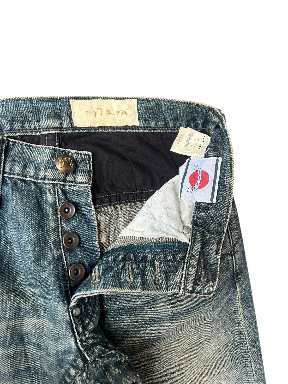 Handmade Mizra Hand Made in Japan Distressed Boro Denim Bootcut Jeans Size US 30 / EU 46 - 7 Thumbnail
