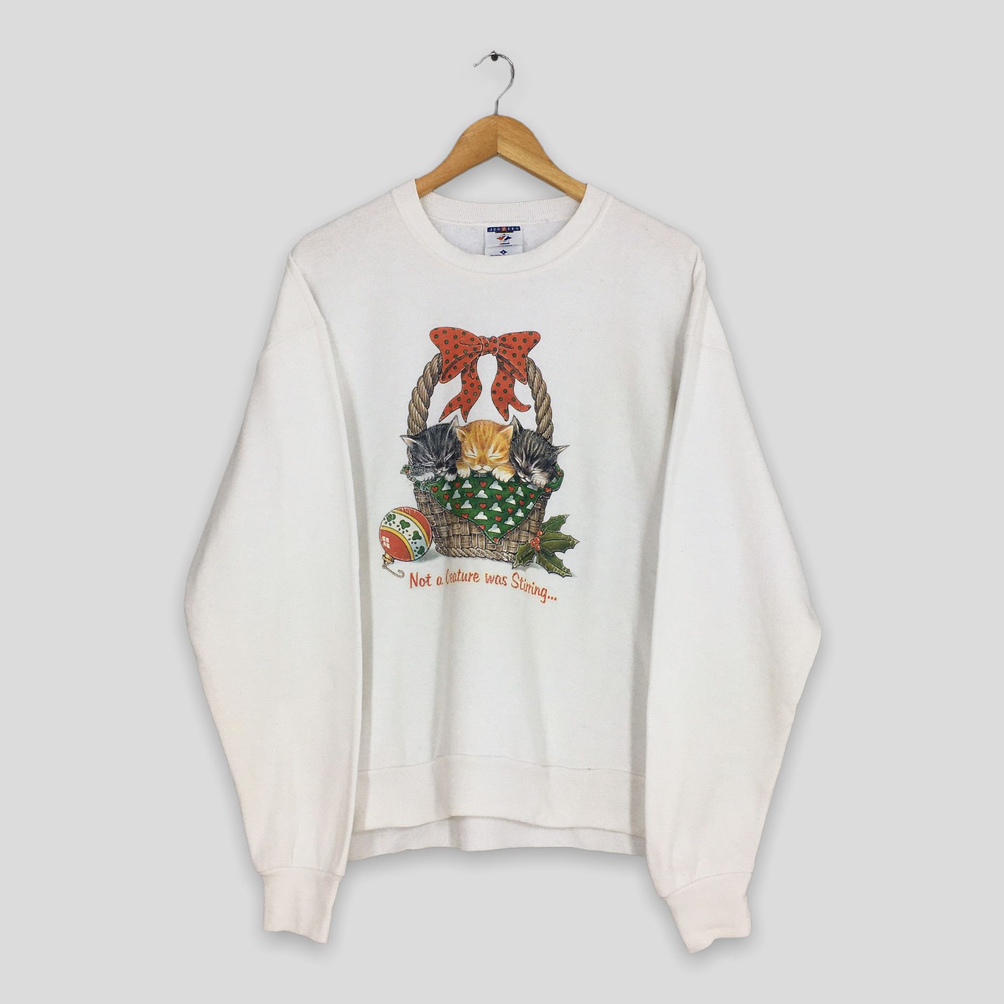 Habitat Vintage 90s Cat Lover Kitten Cute White Sweatshirt Large Size US L / EU 52-54 / 3 - 1 Thumbnail