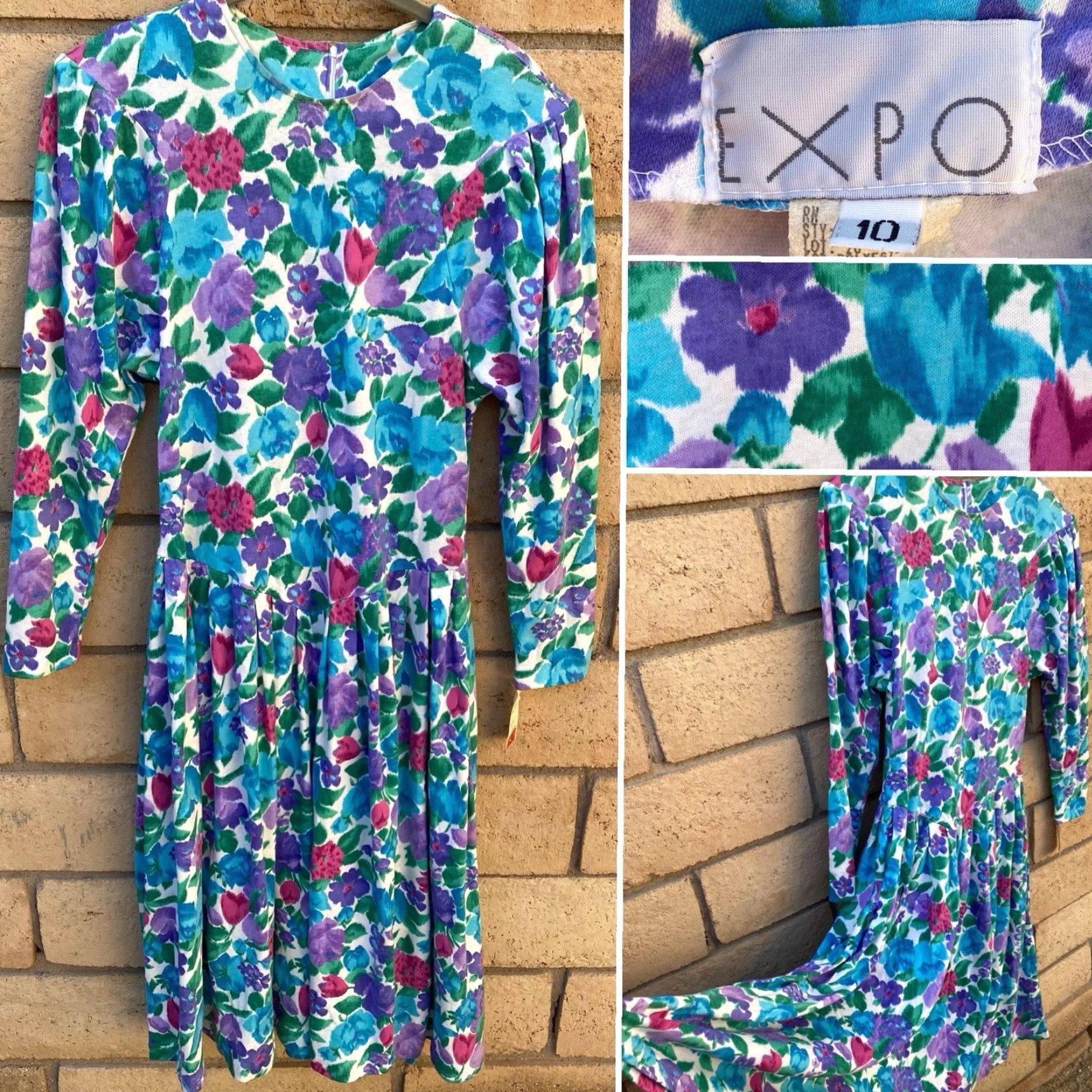 Vintage VINTAGE Expo Dress Long Sleeve Original Tag Floral Size 10 80s 90s Size L / US 10 / IT 46 - 5 Thumbnail