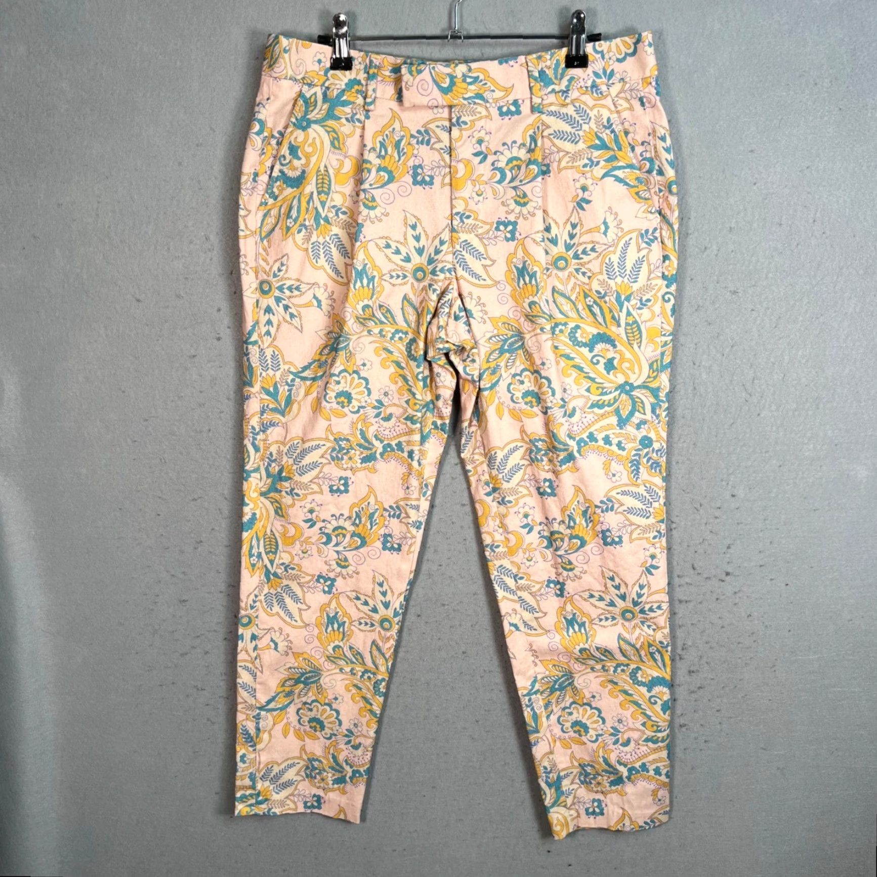 Asos ASOS Womens Floral Print Pleated Trousers Size 32 Straight Leg Cotton Blend Pants Women 32 Pink Chino 27 In Inseam Spring Summer 32 Regular Womens Size 24" / US 00 / IT 34 - 2 Thumbnail