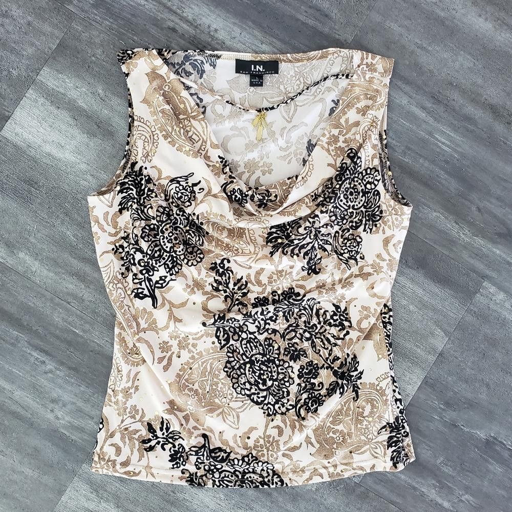 Designer Nude Black Detailed INSF Dressy Necklace Tank Size L / US 10 / IT 46 - 1 Thumbnail