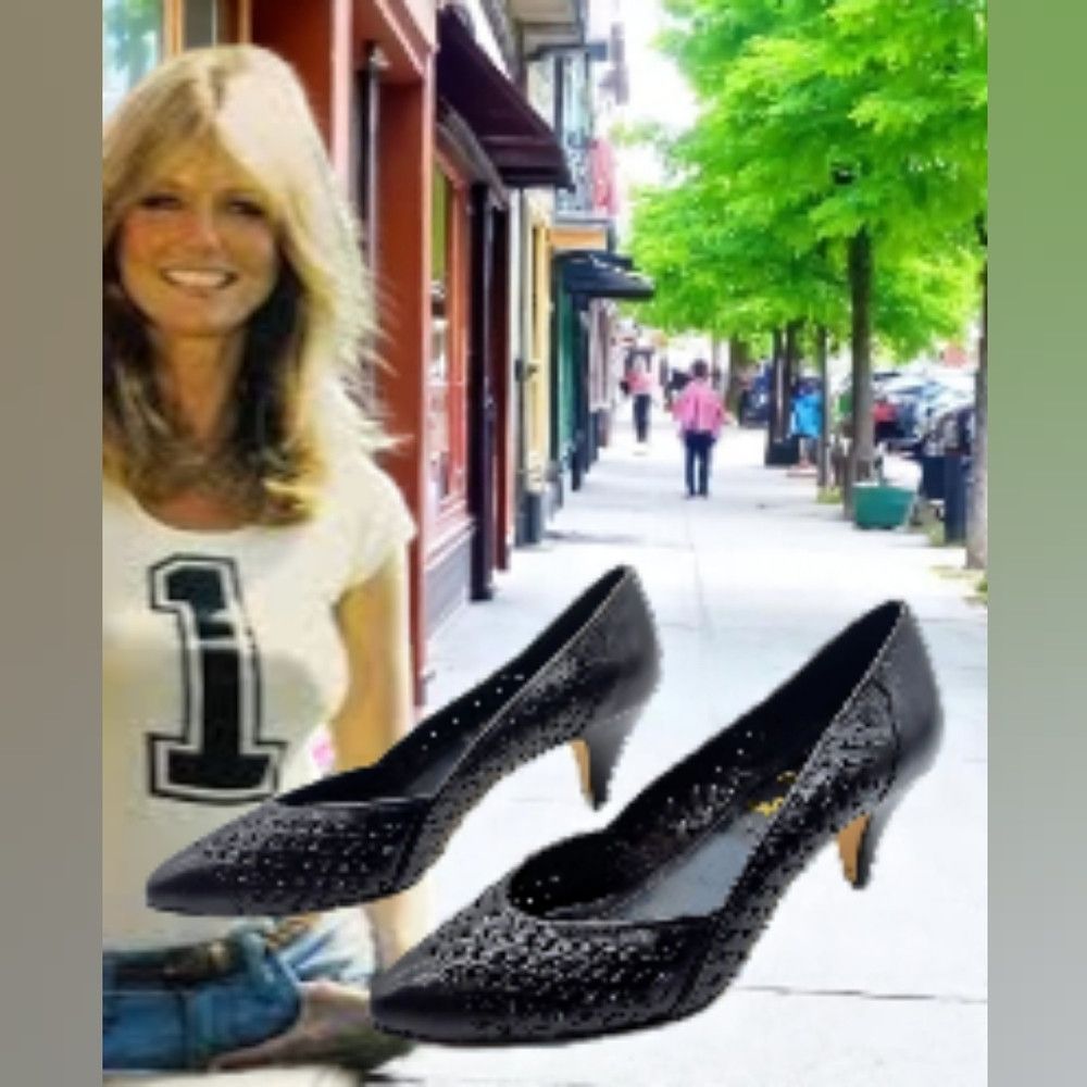 Vintage Vintage Cheryl Tiegs Sz 8.5 Black Leather Cut work Women's Size US 8.5 / IT 38.5 - 1 Thumbnail