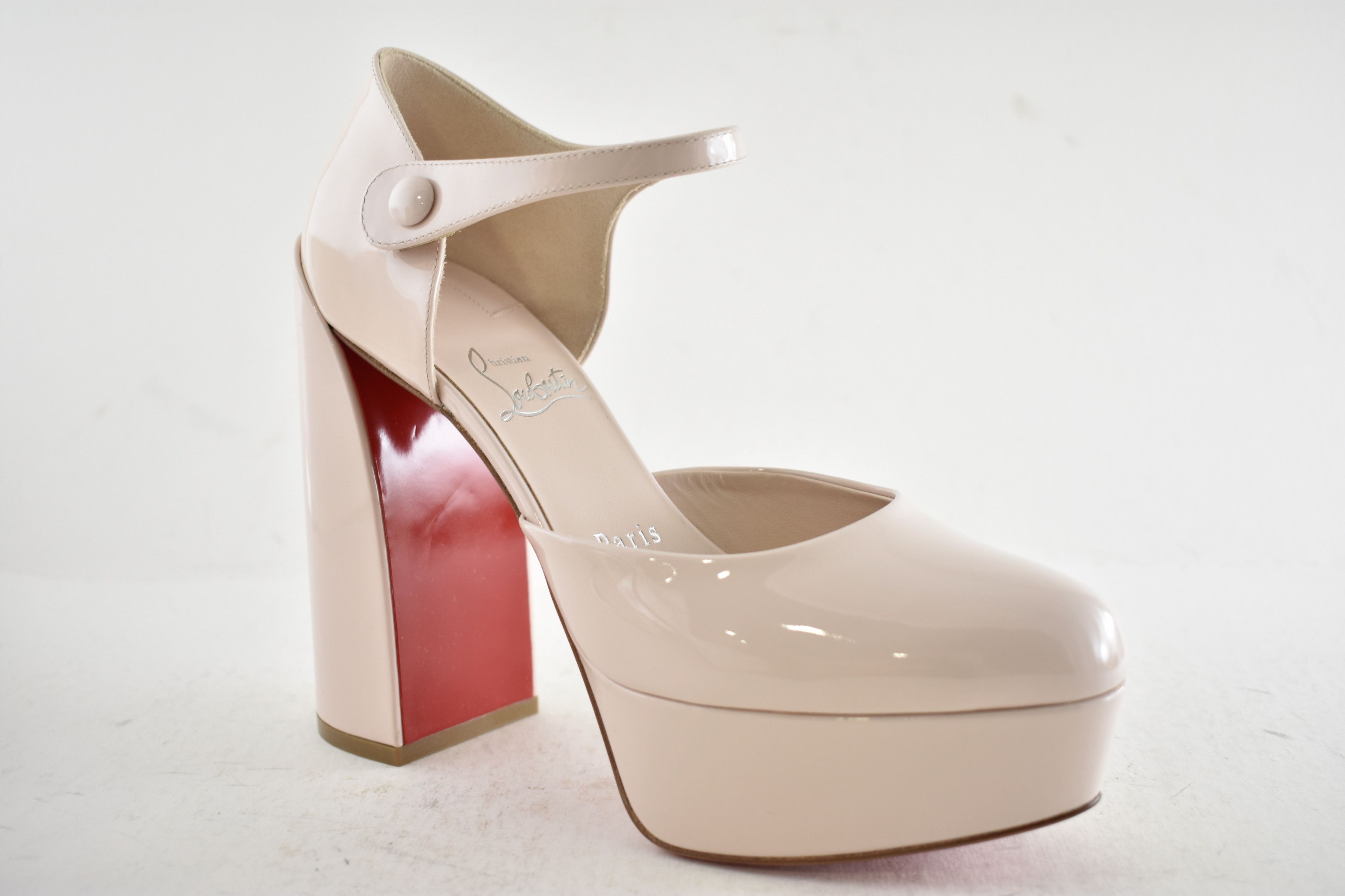 Christian Louboutin Movida MJ 130 Leche Patent Platform Block Heel Pump 37.5 Size US 7.5 / IT 37.5 - 4 Thumbnail