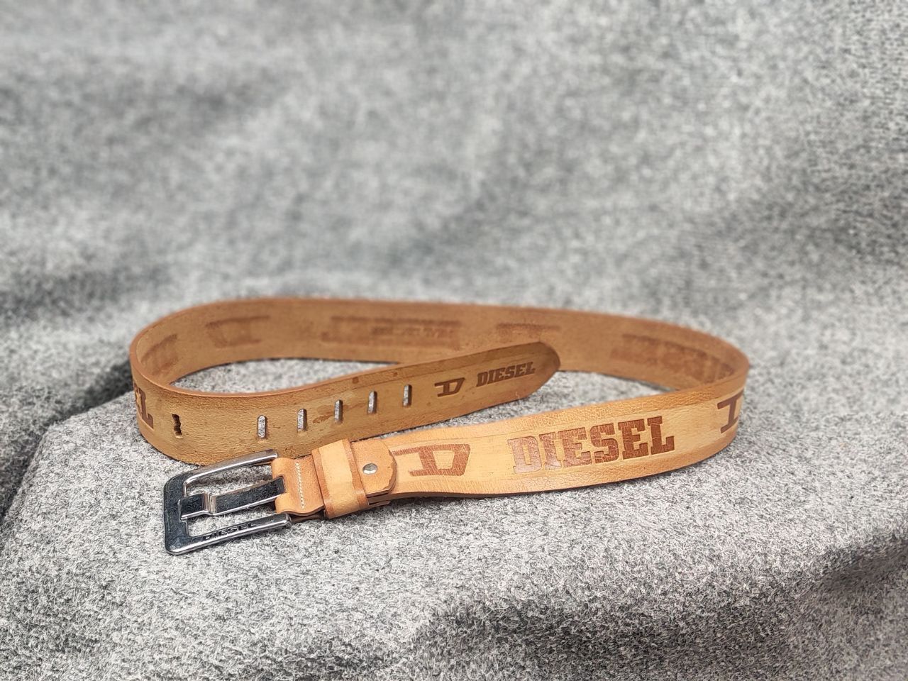 Vintage Vintage Diesel All Logo Y2k Style Brown Leather wide Belt Size ONE SIZE - 5 Thumbnail