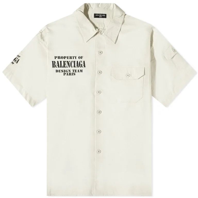 image of Balenciaga O1S1Rm0324 Property Short Sleeve Pocket Shirt In White, Men's (Size Medium)