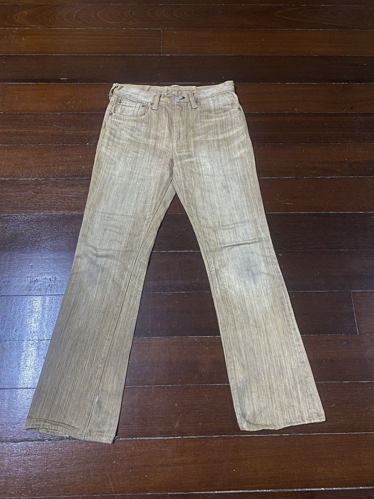 Japanese Brand VINTAGE SUGAR CANES 285 BROWN CREAM DENIM small bootcut Size US 31 - 1 Thumbnail