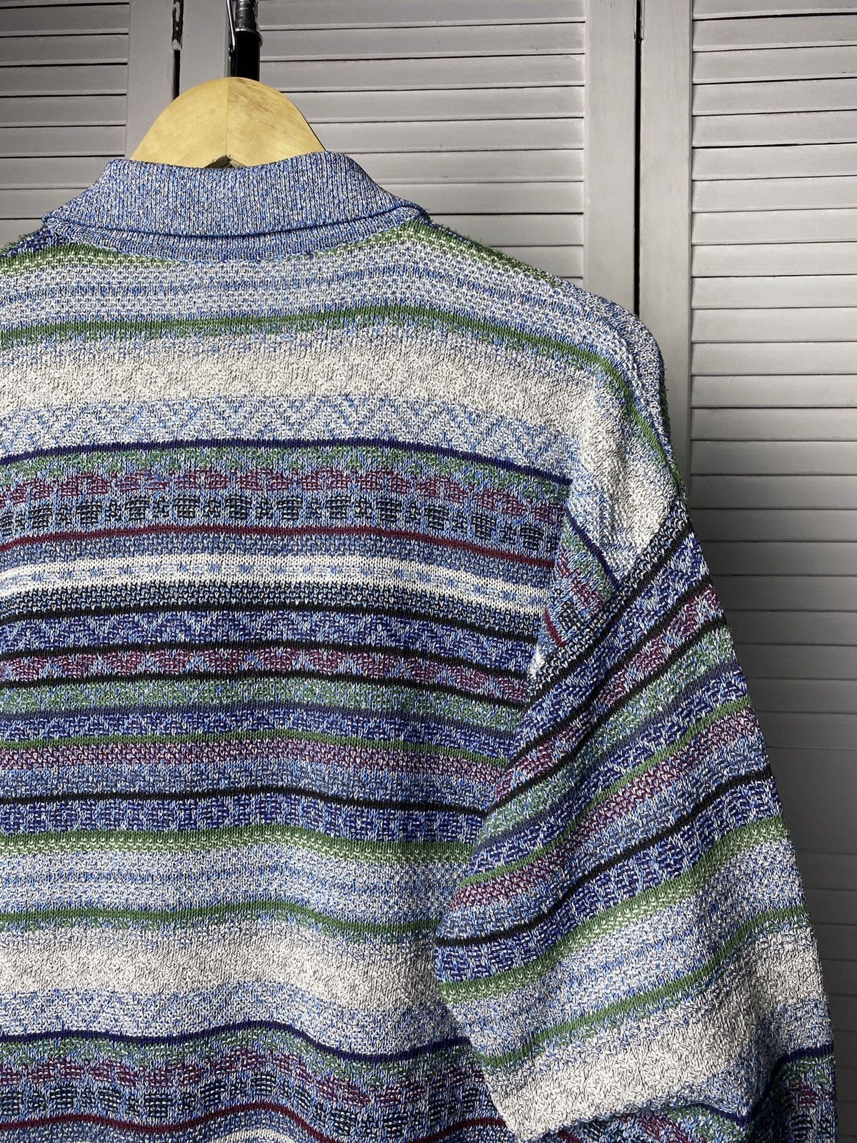 Coogi × Japanese Brand Vintage 80s Coogi Style Striped Knit Polo Neck Sweater Size US M / EU 48-50 / 2 - 13 Thumbnail