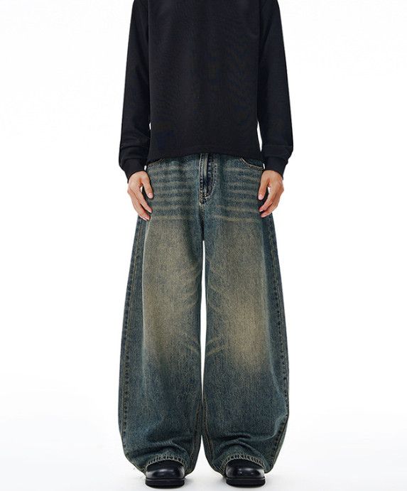 Japanese Brand Men's Washed Cleanfit Loose-fit Distressed Curved Jeans Y2K Size US 32 / EU 48 - 1 Thumbnail