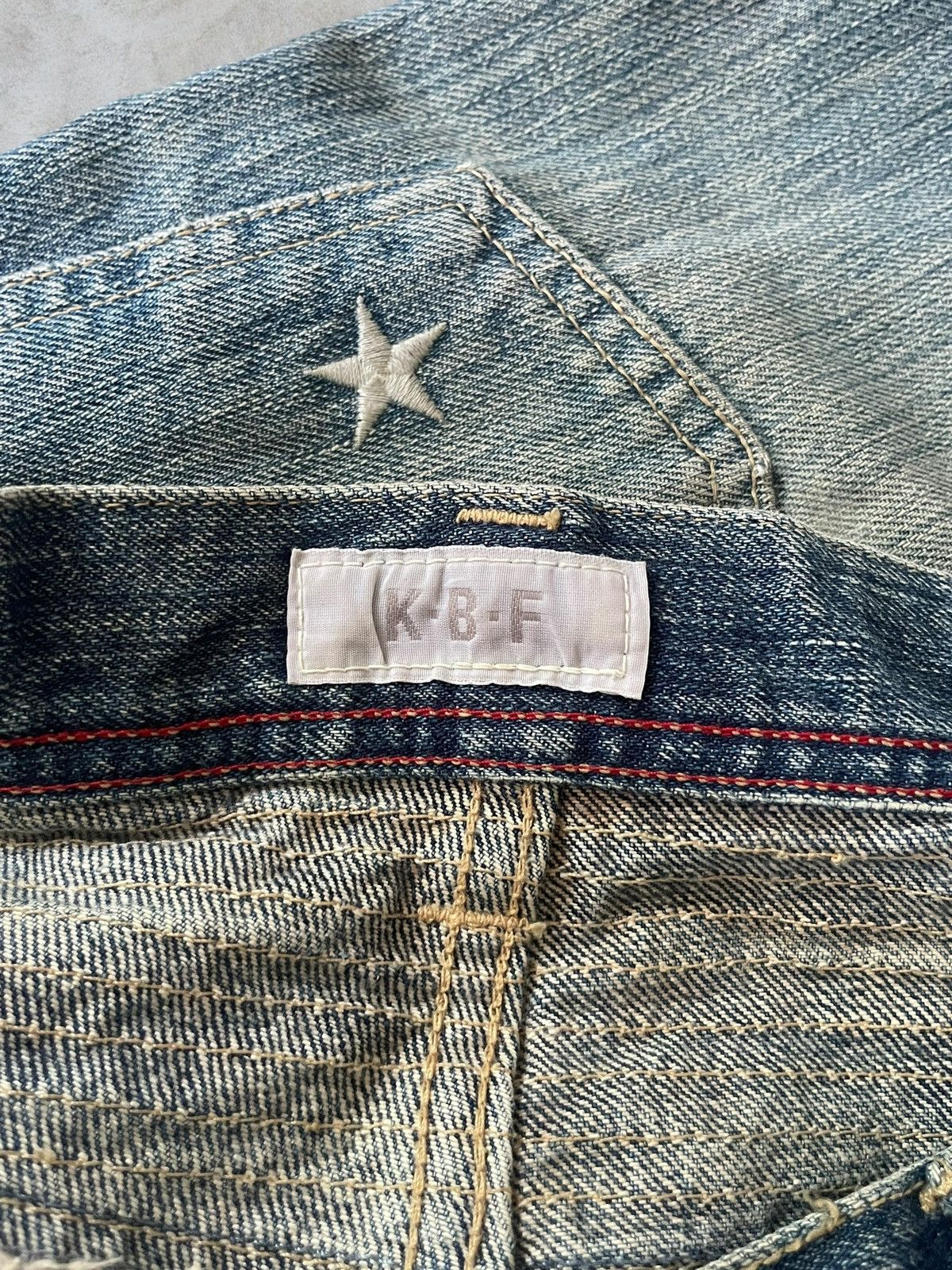 Japan Blue Vintage Japanese KBF Washed Distressed Embroidery Star Jeans Size US 31 - 12 Thumbnail