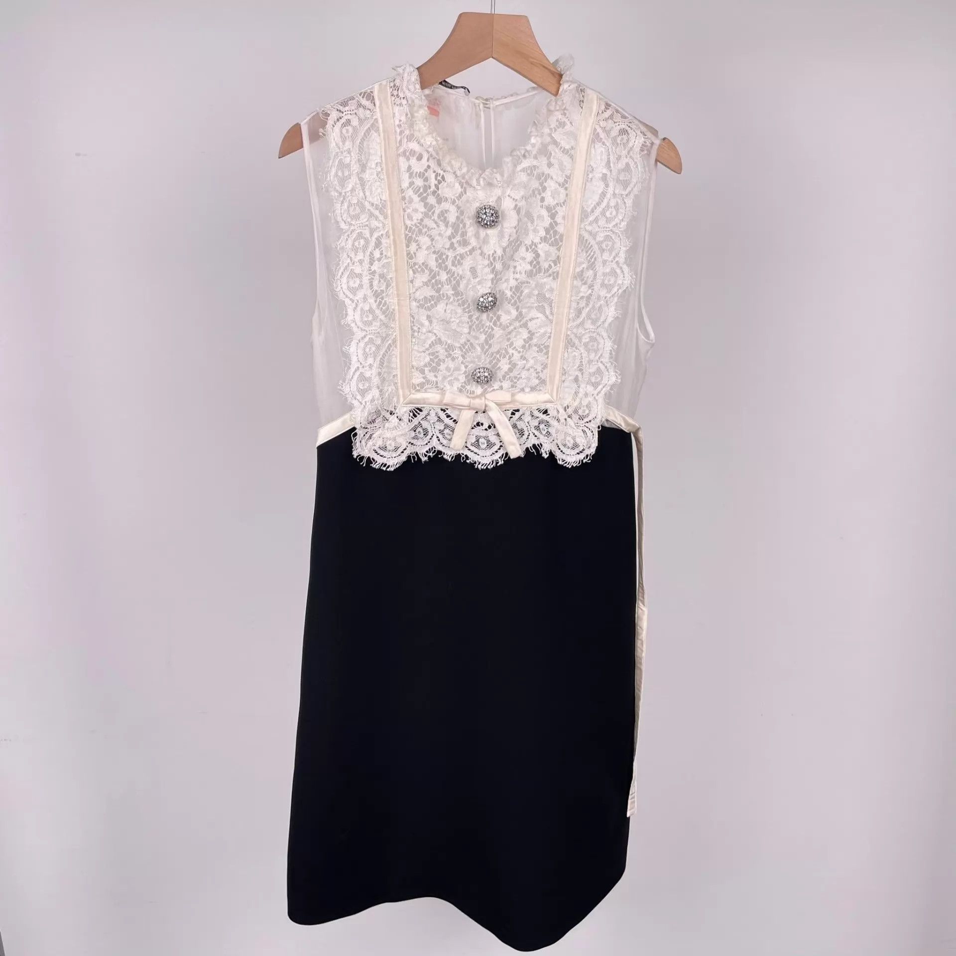 Miu Miu MIU MIU women's panelled satin-lace dress crystal-button Size S / US 4 / IT 40 - 1 Thumbnail