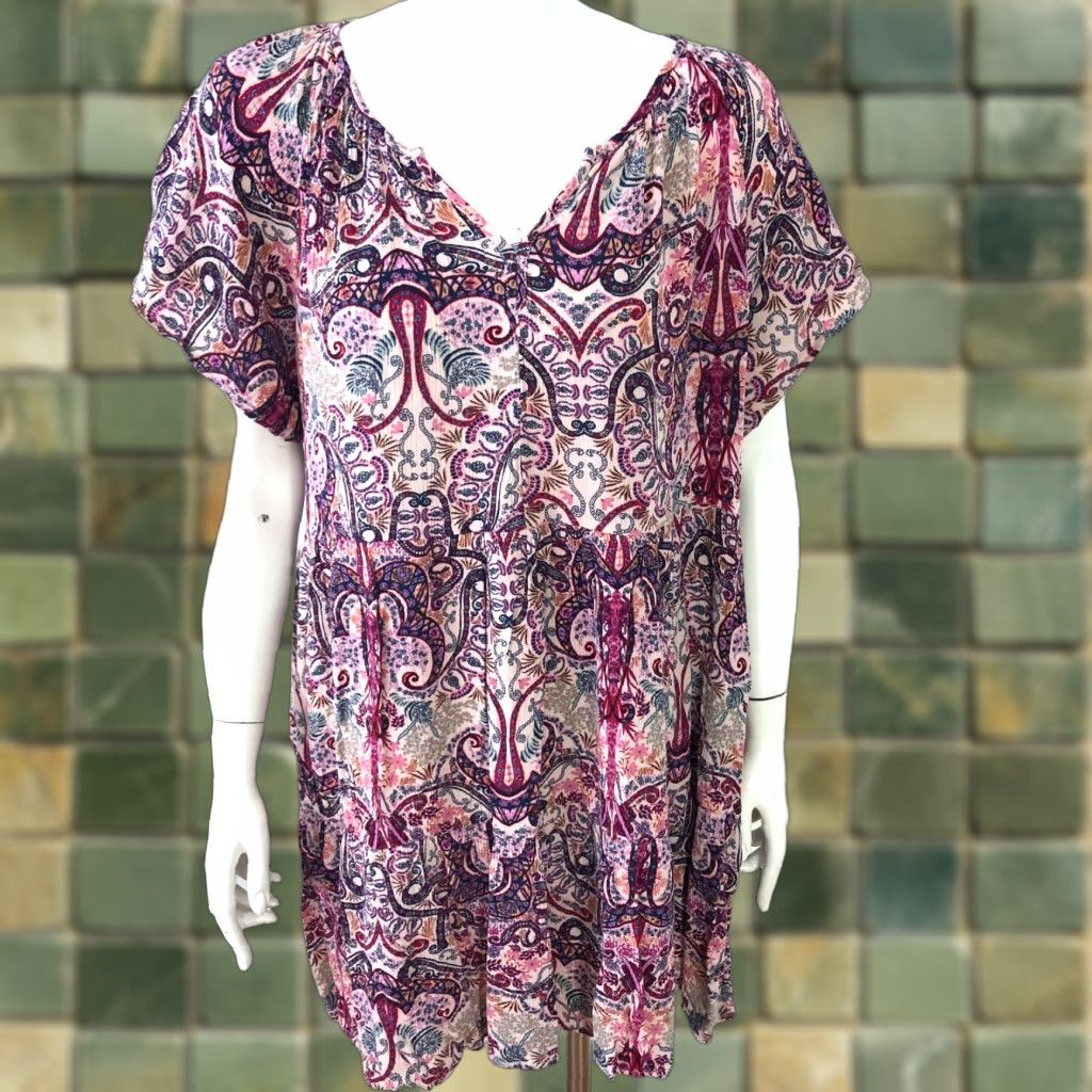 Vintage VINTAGE Knox Rose Blouse Tunic Top Sleeveless V-Neck Pink Geometric Pattern XL Women Mens None Size XL / US 12-14 / IT 48-50 - 1 Thumbnail