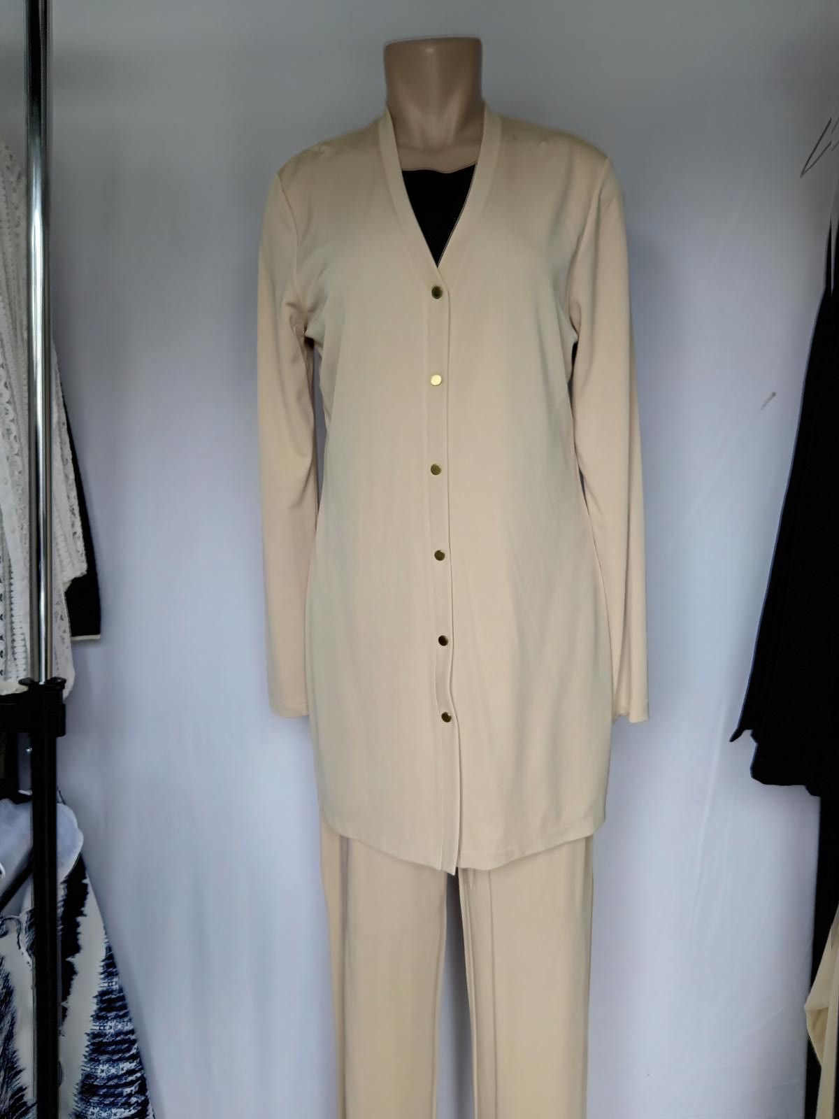 Jones New York Elegant Beige Long Cardigan Set Jones NY Size ONE SIZE - 4 Thumbnail