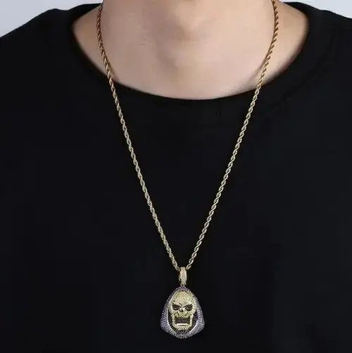 Vintage Zircon Skull Pendant Chain Necklace Size ONE SIZE - 2 Thumbnail