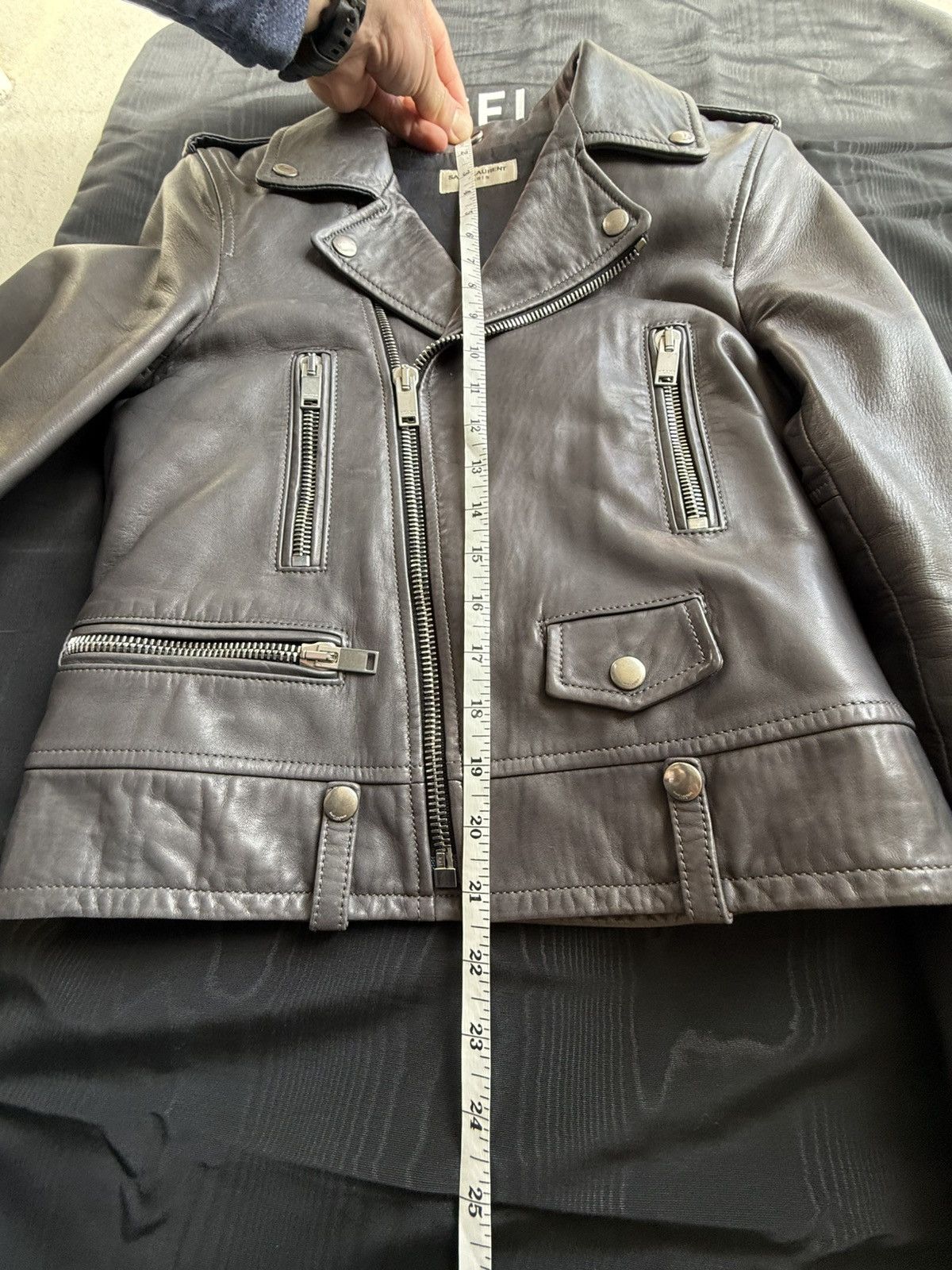 Saint Laurent Paris SS15 Saint Laurent L01 gray biker leather jacket Hedi FR38 Size S / US 4 / IT 40 - 4 Thumbnail