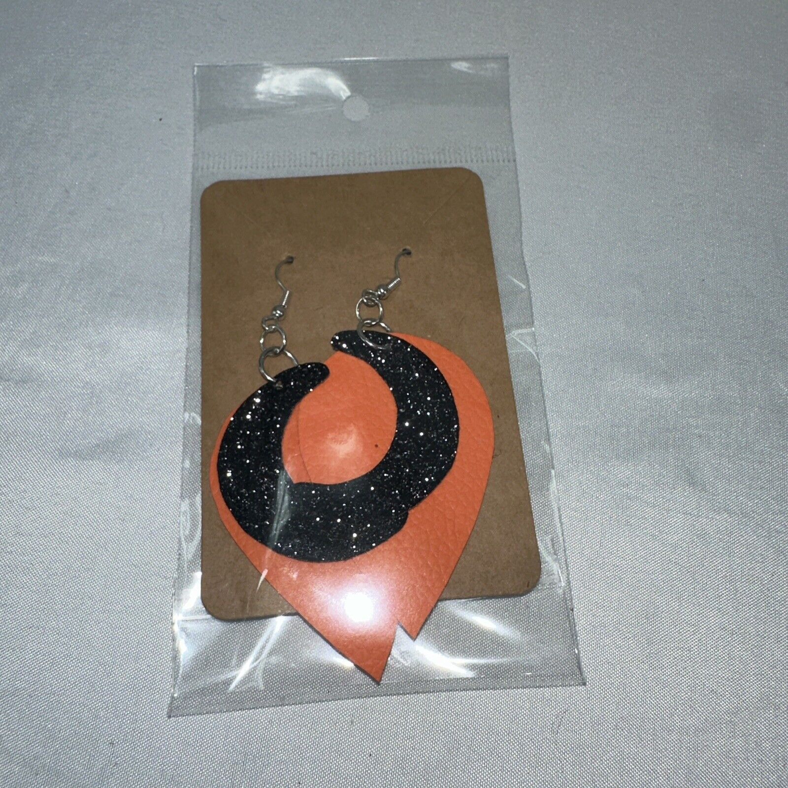 Homemade Moon Earrings Handmade by my Grandaughter Orange & Black Size ONE SIZE - 7 Thumbnail