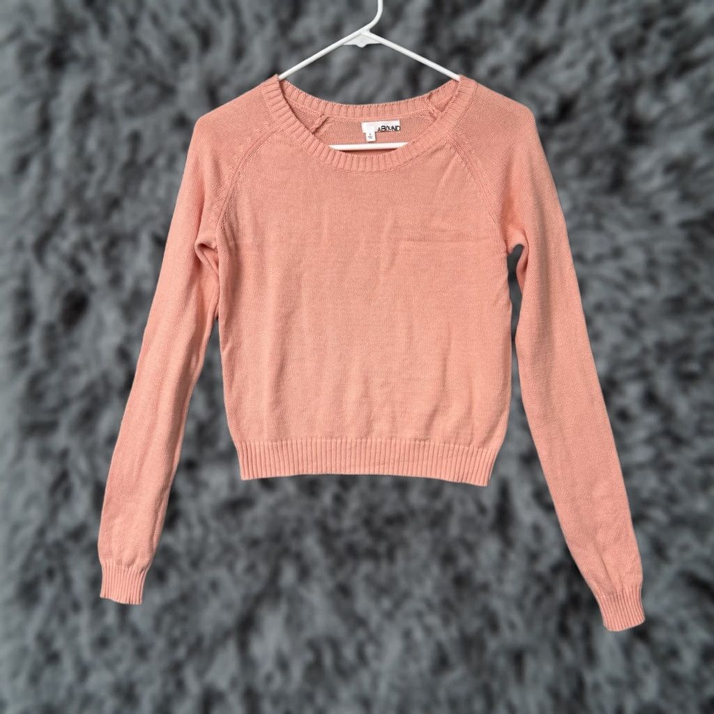 Vintage Abound Pastel Peach Cropped Sweater S Women's Pullover Round Neck Raglan Sleeve Lightweight Spring Cotton Knit Casual Modern Preppy Outdoor School Size S / US 4 / IT 40 - 1 Thumbnail