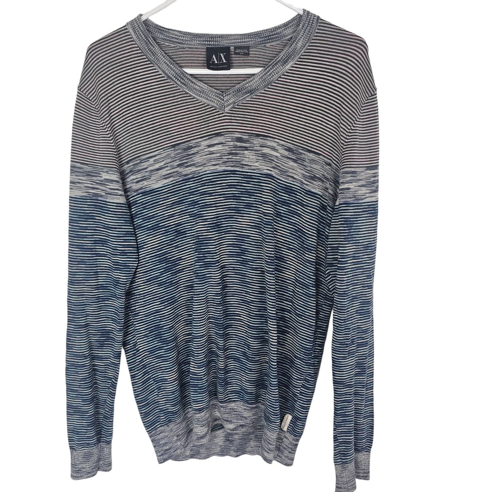 Armani Exchange Armani Exchange Mens Striped V-Neck Sweater Size M Designer Size US M / EU 48-50 / 2 - 1 Thumbnail