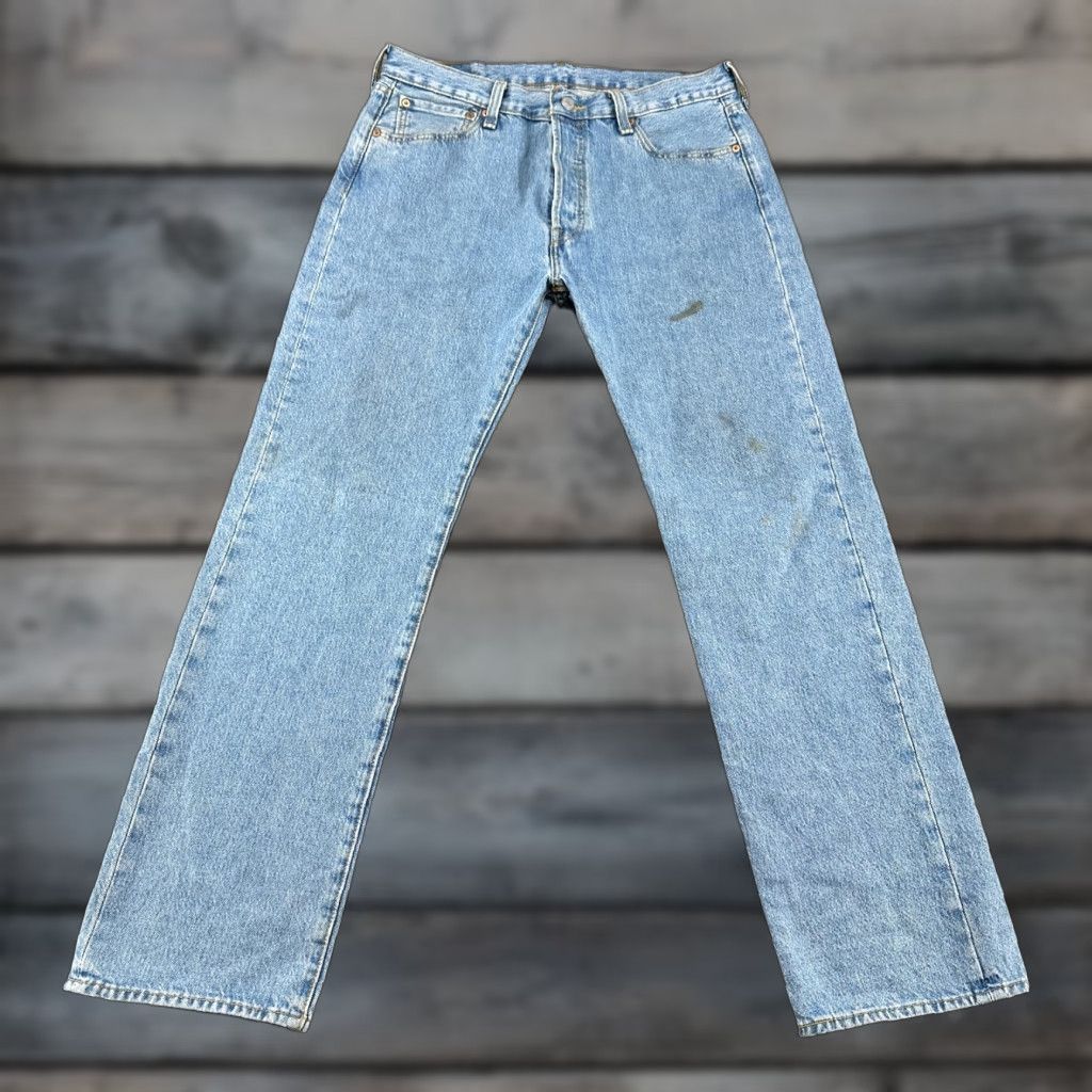 Levi's Levi's 501 Jeans Mens 34x32 Straight Regular Light Blue Distressed Denim Cotton Button 5-Pocket Retro Vintage Model Levi's 501 Series Mens Jeans Size US 34 / EU 50 - 1 Thumbnail
